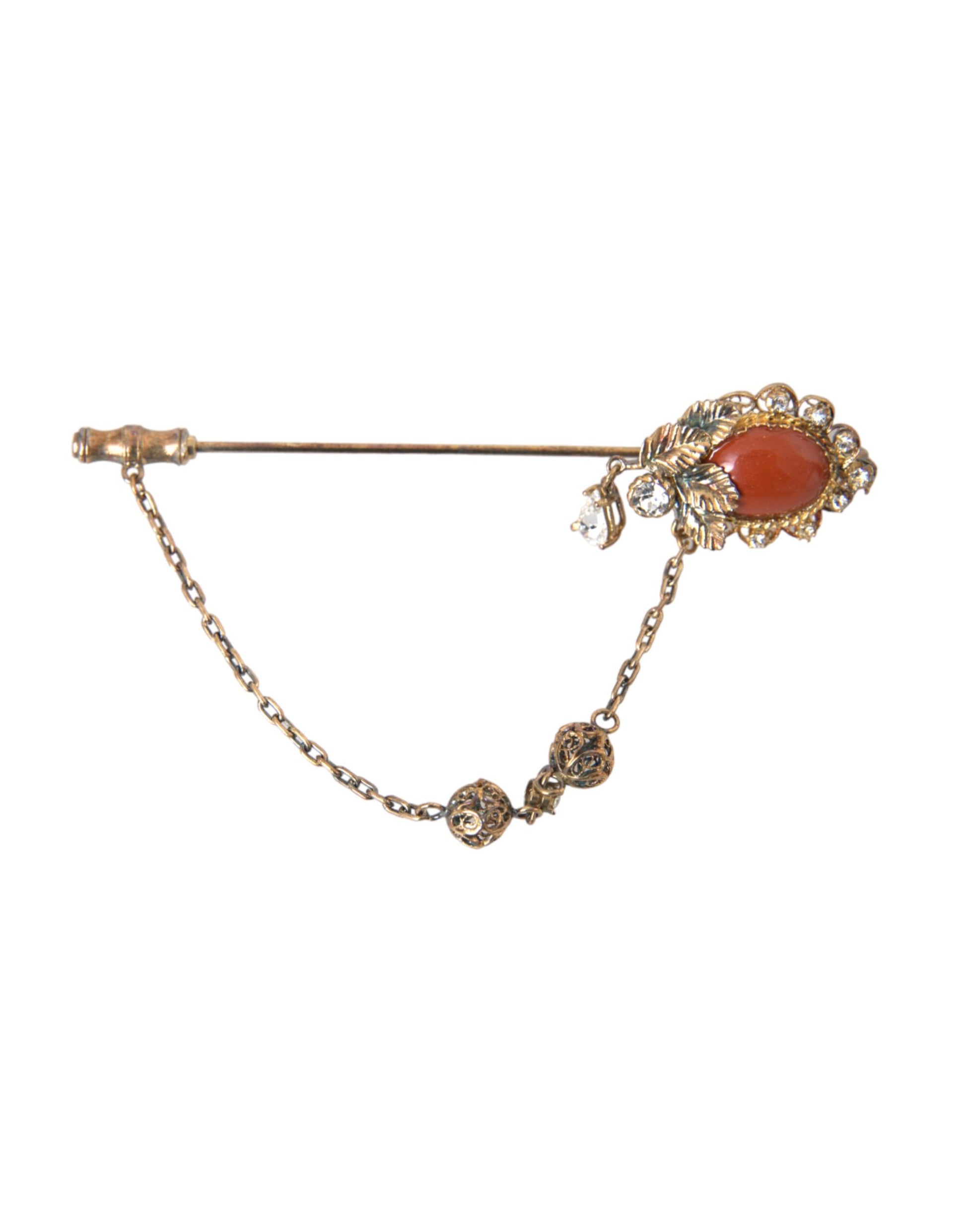 Broche Dolce &amp; Gabbana en argent sterling 925 avec chaîne en laiton doré et cristaux