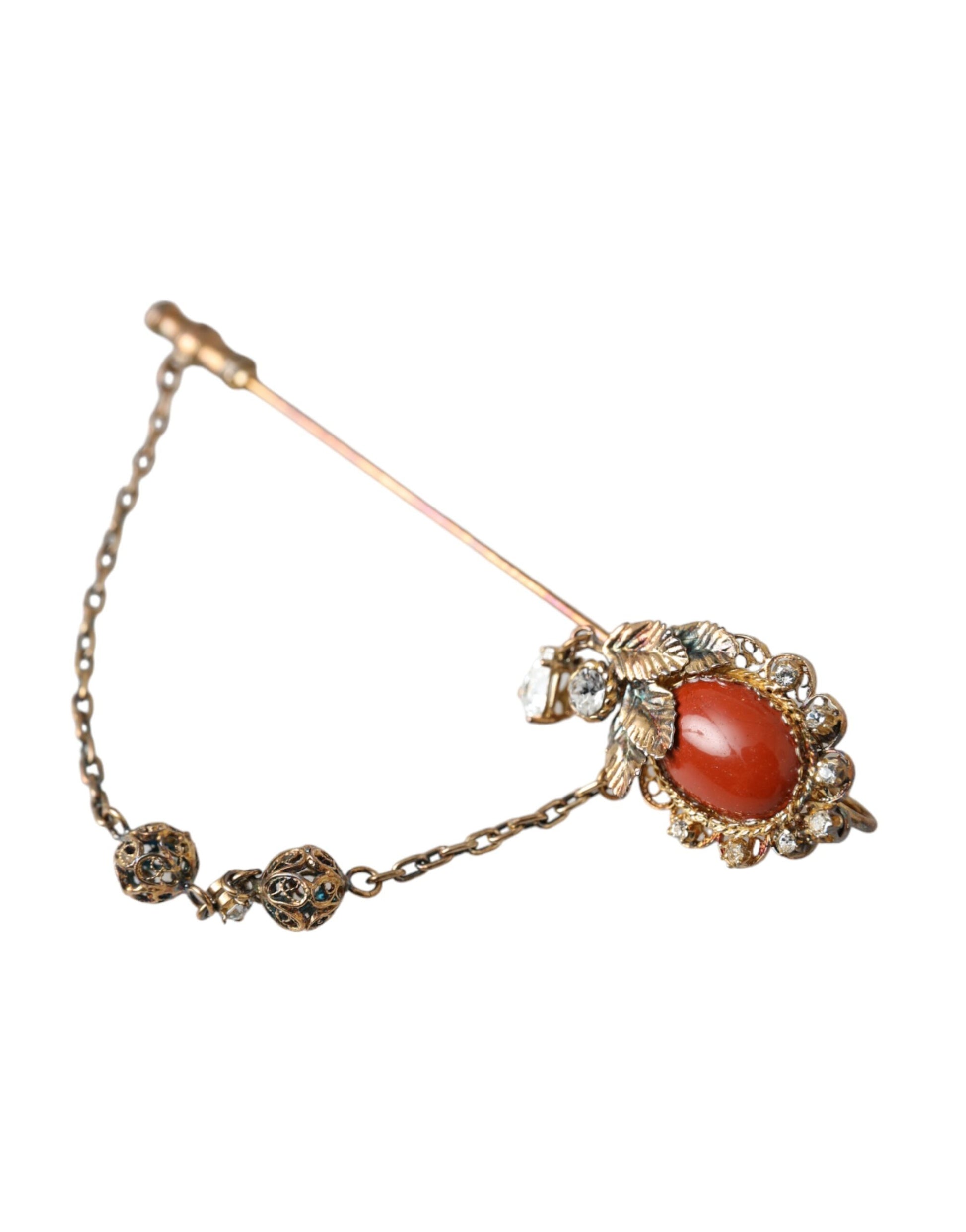 Broche Dolce &amp; Gabbana en argent sterling 925 avec chaîne en laiton doré et cristaux