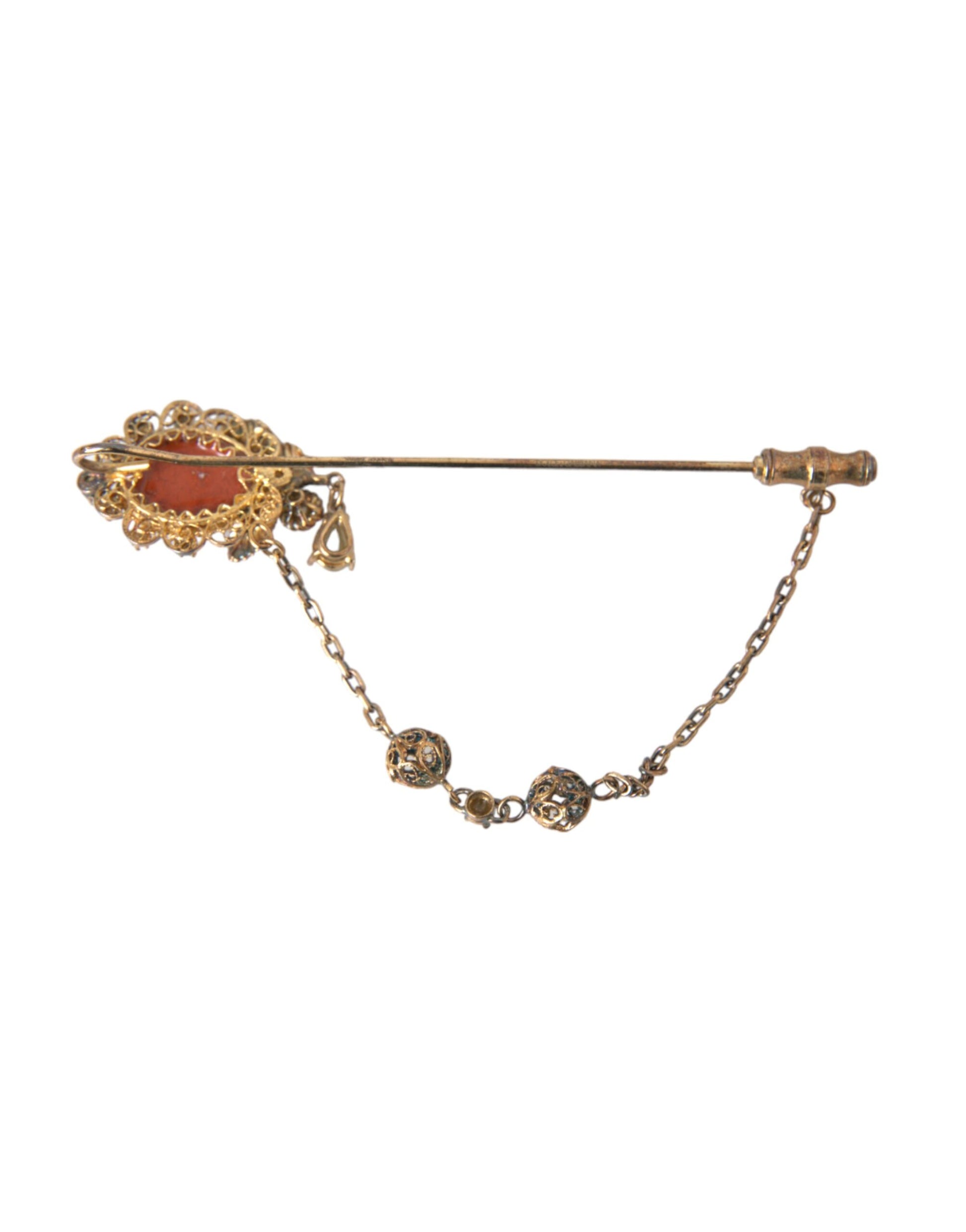 Broche Dolce &amp; Gabbana en argent sterling 925 avec chaîne en laiton doré et cristaux