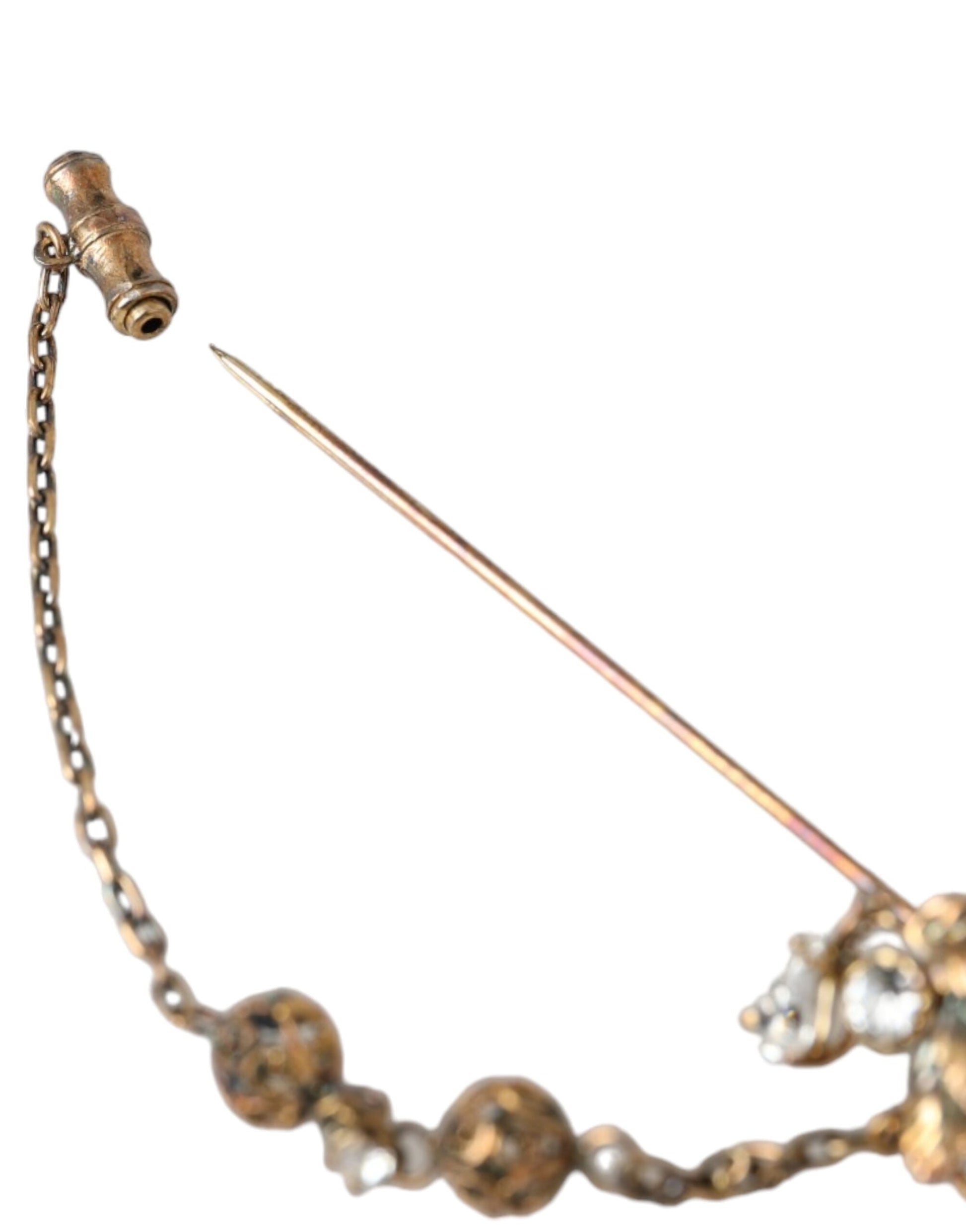 Broche Dolce &amp; Gabbana en argent sterling 925 avec chaîne en laiton doré et cristaux