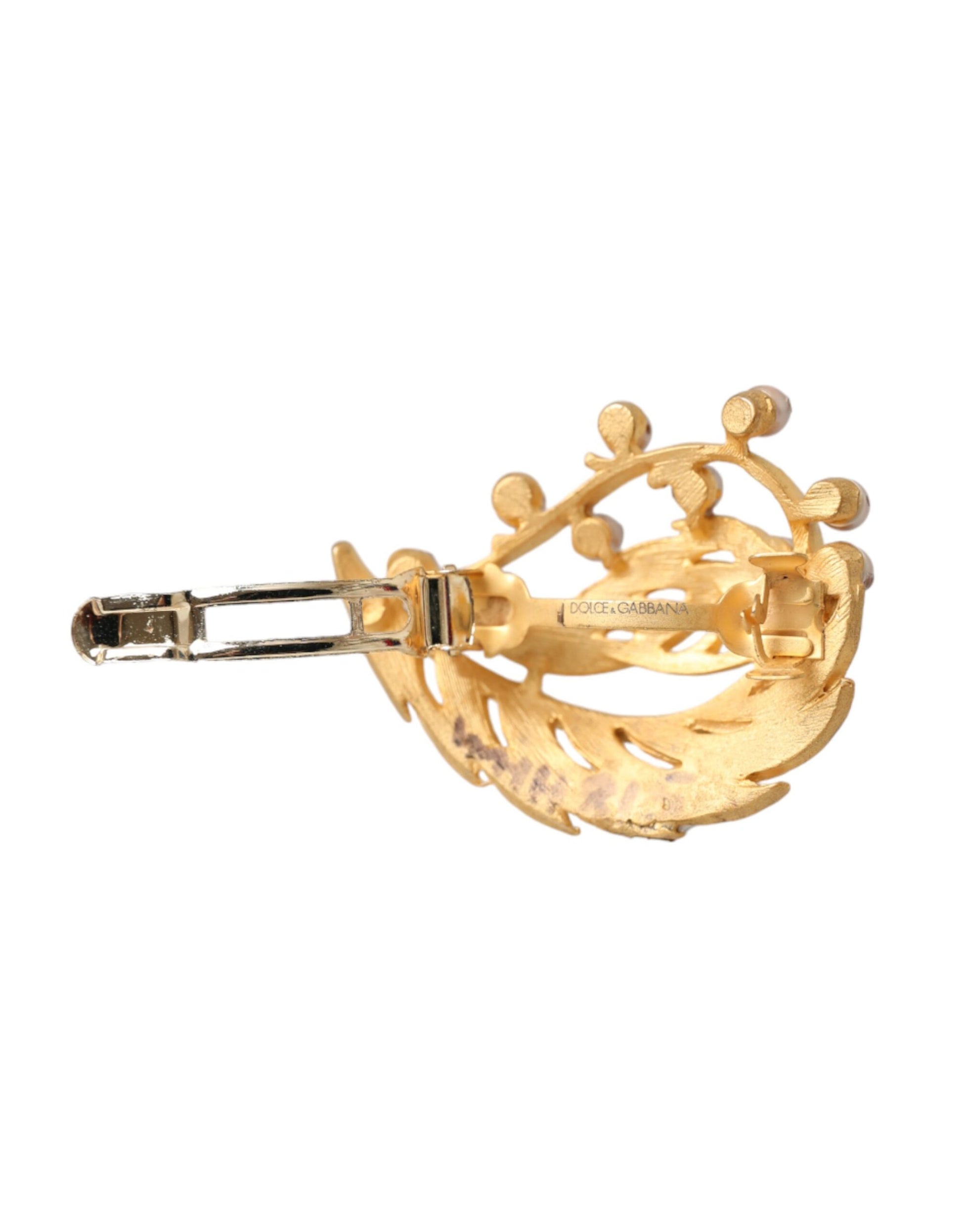 Broche à cheveux Dolce &amp; Gabbana en laiton doré ornée de feuilles