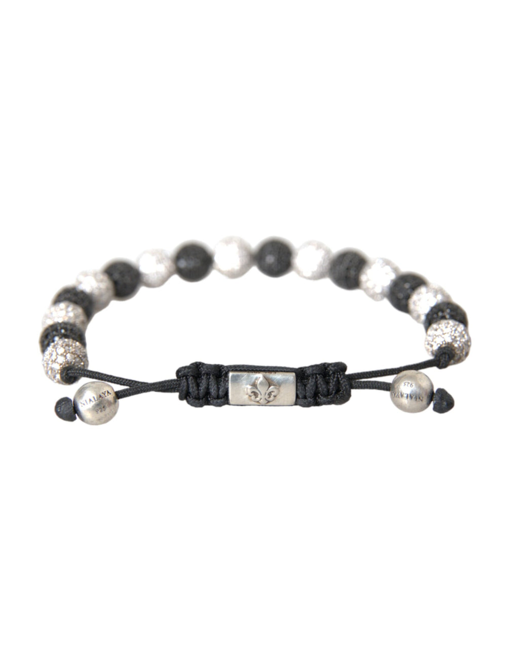 Bracelet Nialaya en perles noires et blanches avec boules de cristal CZ