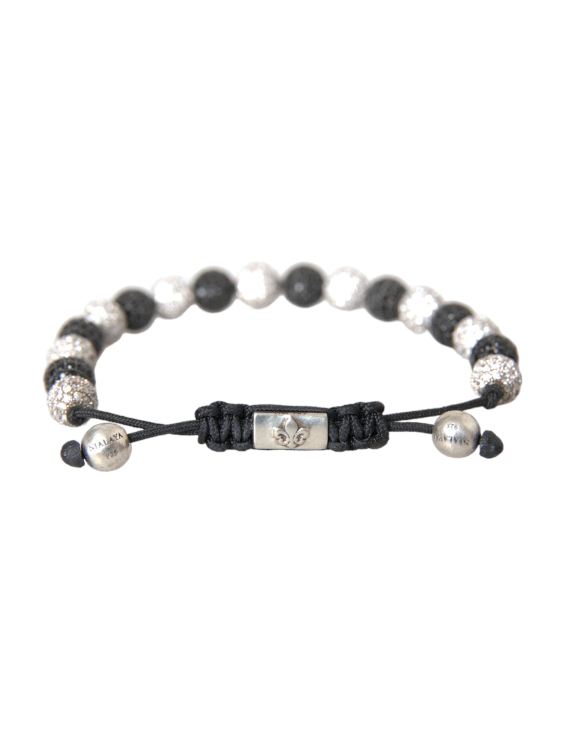 Bracelet Nialaya en perles noires et blanches avec boules de cristal CZ
