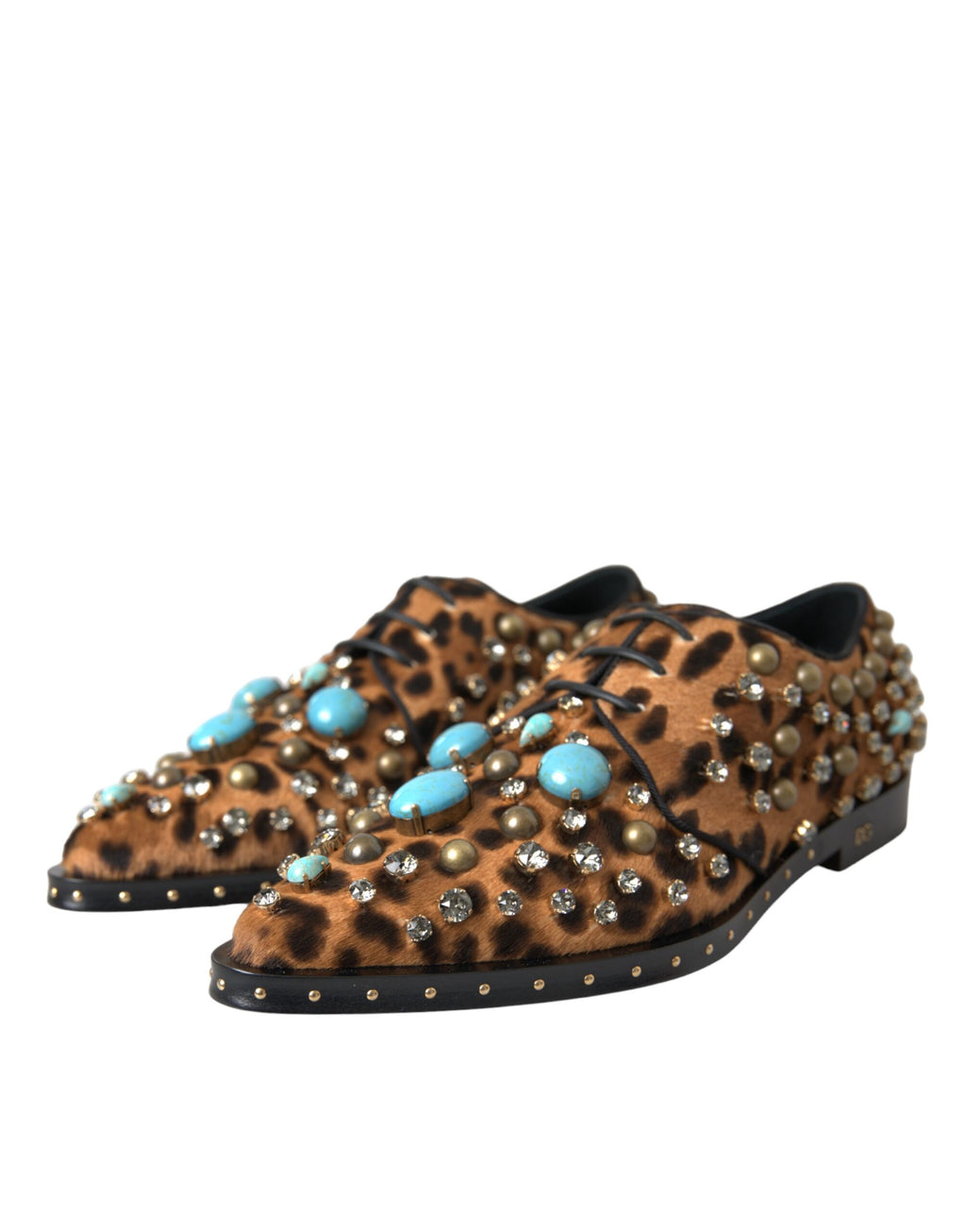 Chaussures brogues en cristal et cheveux léopard marron Dolce &amp; Gabbana