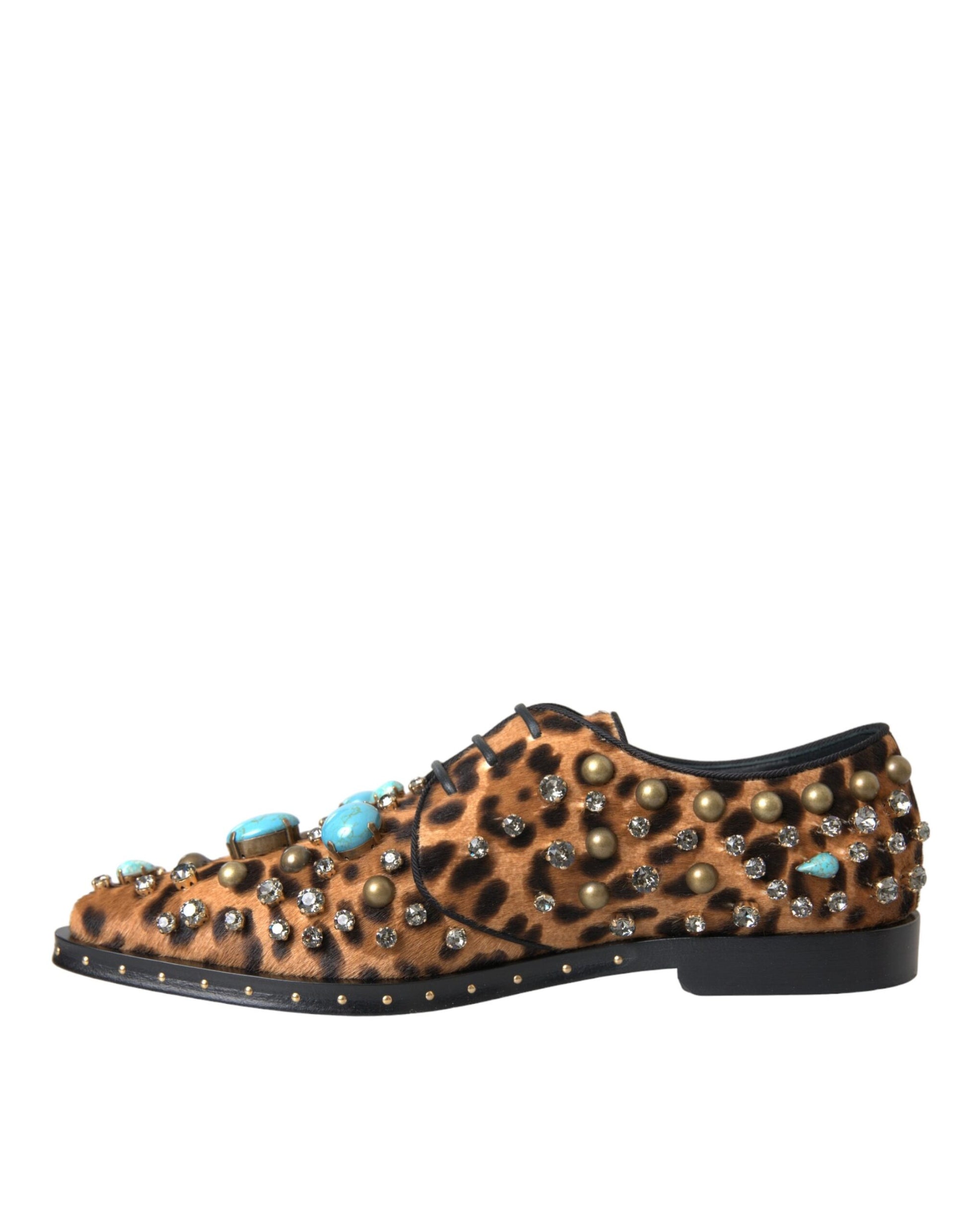 Chaussures brogues en cristal et cheveux léopard marron Dolce &amp; Gabbana