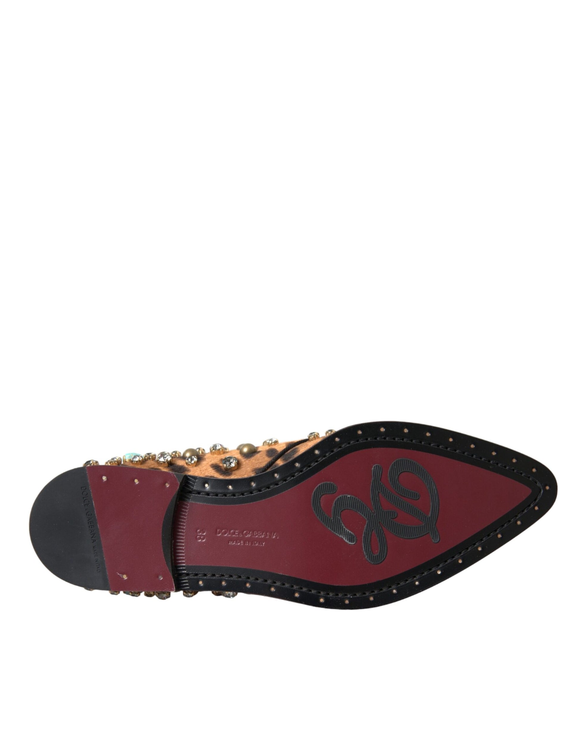 Chaussures brogues en cristal et cheveux léopard marron Dolce &amp; Gabbana