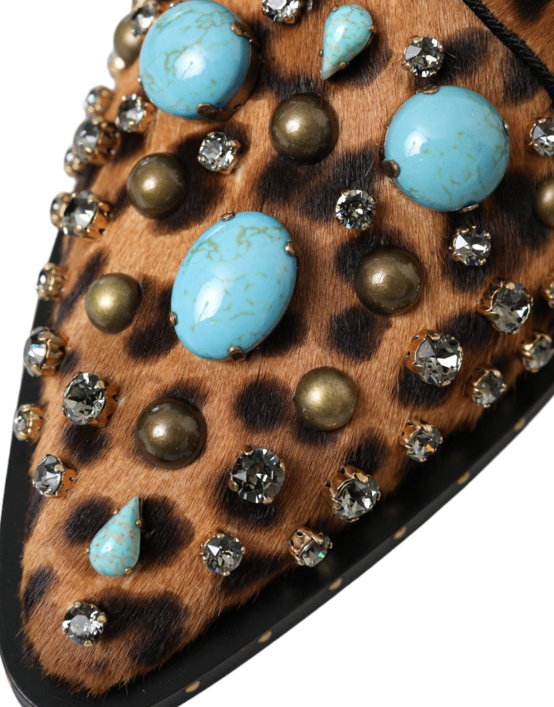Chaussures brogues en cristal et cheveux léopard marron Dolce &amp; Gabbana