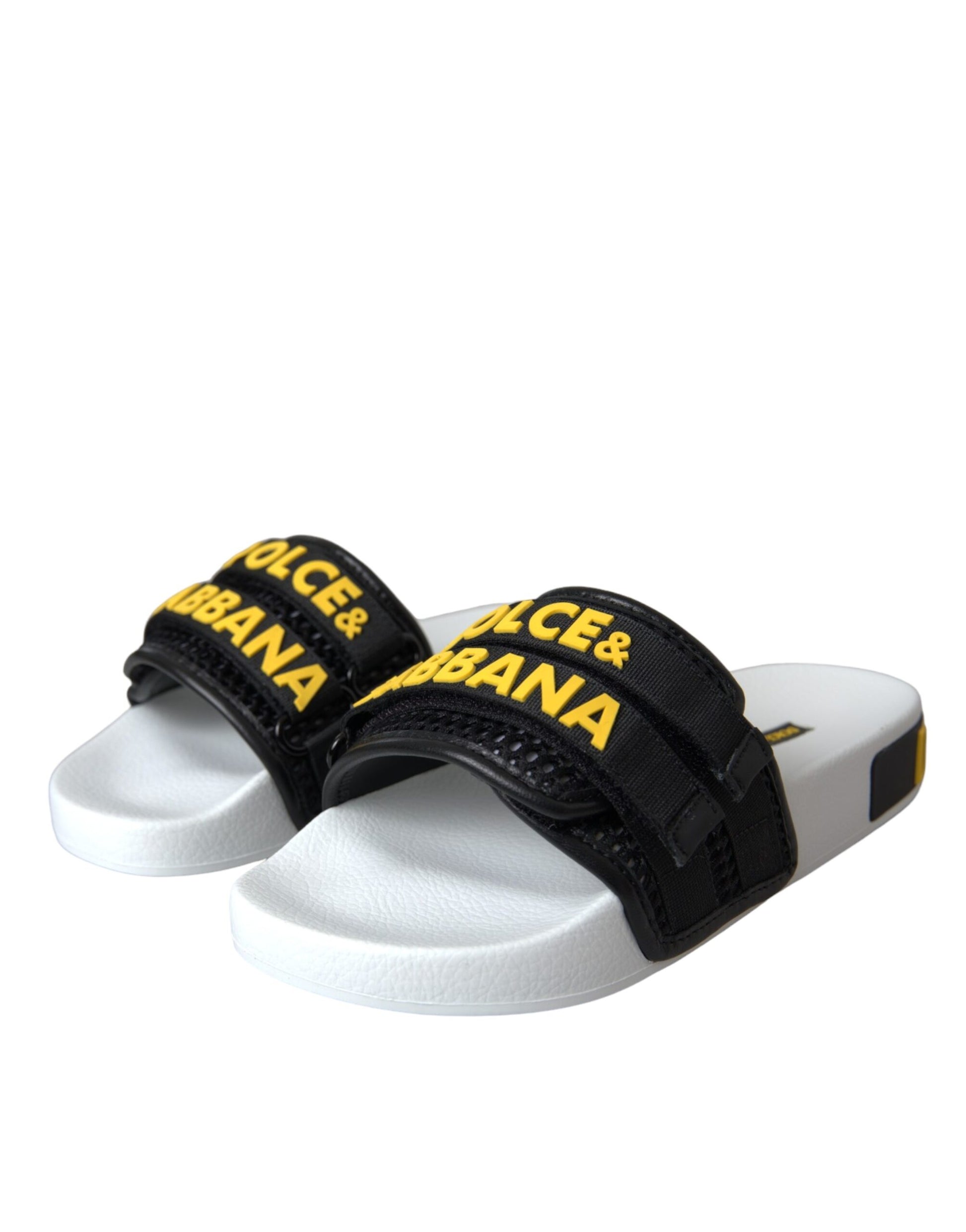 Chaussures plates et sandales de plage Dolce &amp; Gabbana avec logo blanc et noir
