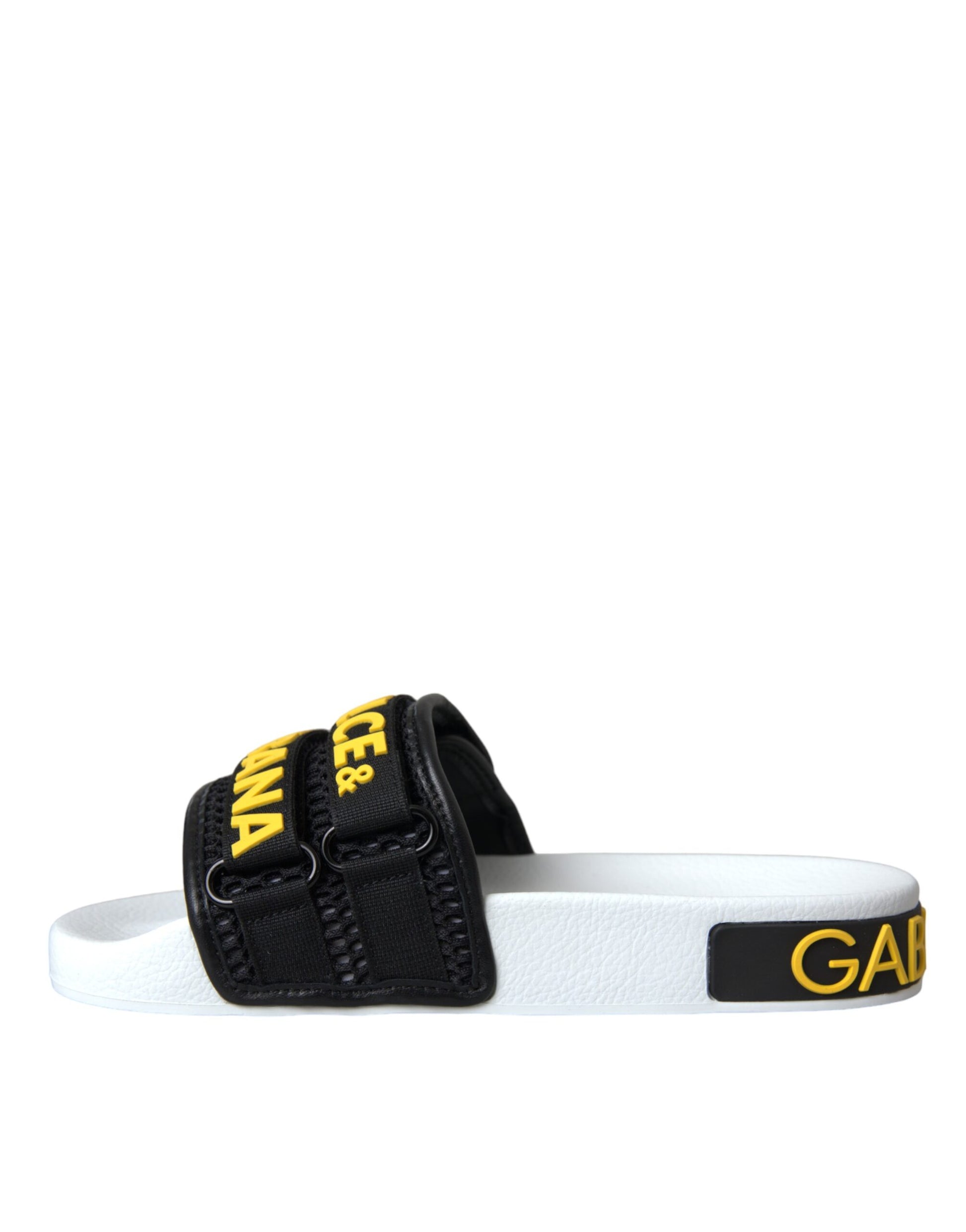 Chaussures plates et sandales de plage Dolce &amp; Gabbana avec logo blanc et noir