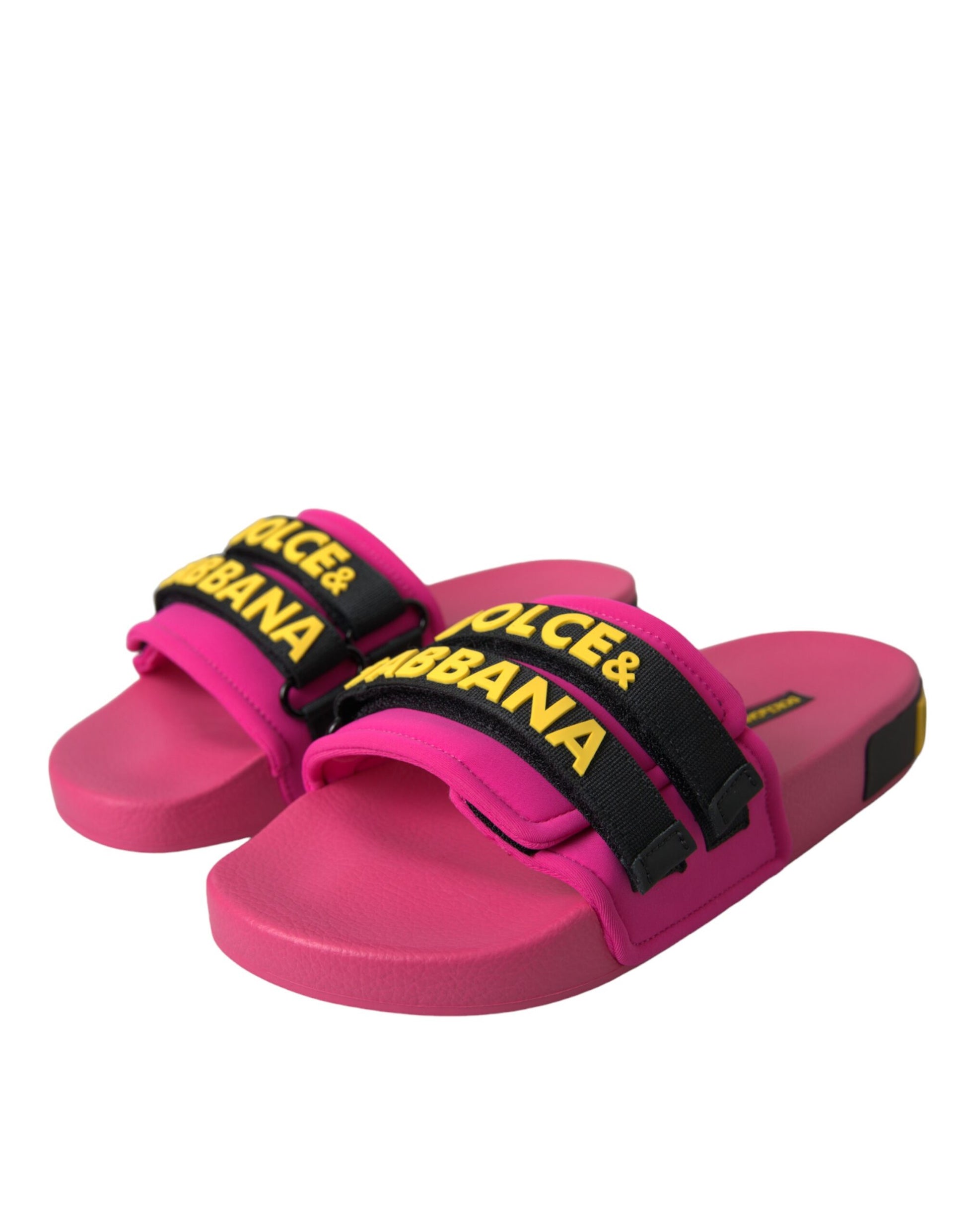 Chaussures plates et sandales de plage Dolce &amp; Gabbana avec logo rose et noir