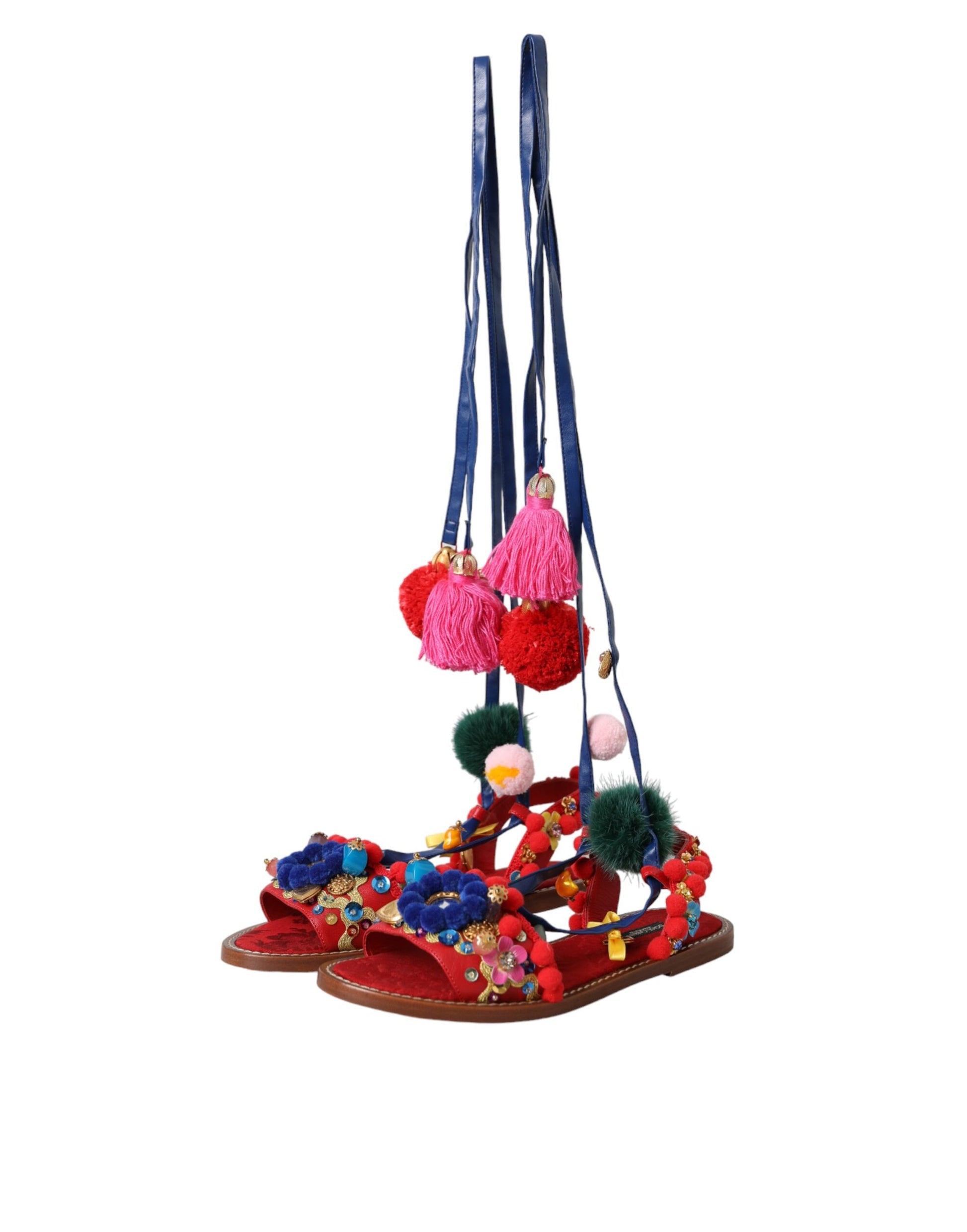 Sandales à pompons multicolores en fourrure Dolce &amp; Gabbana