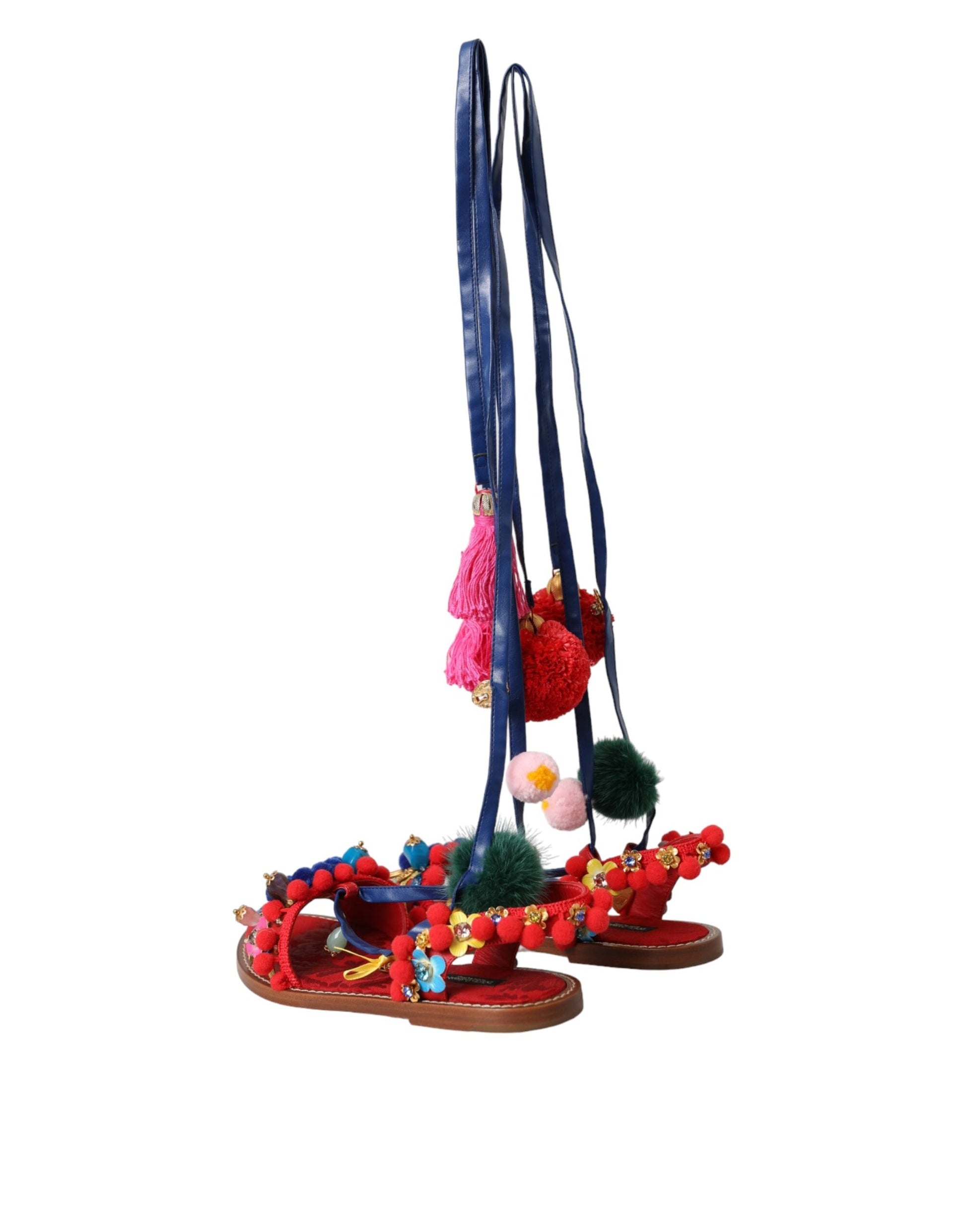 Sandales à pompons multicolores en fourrure Dolce &amp; Gabbana