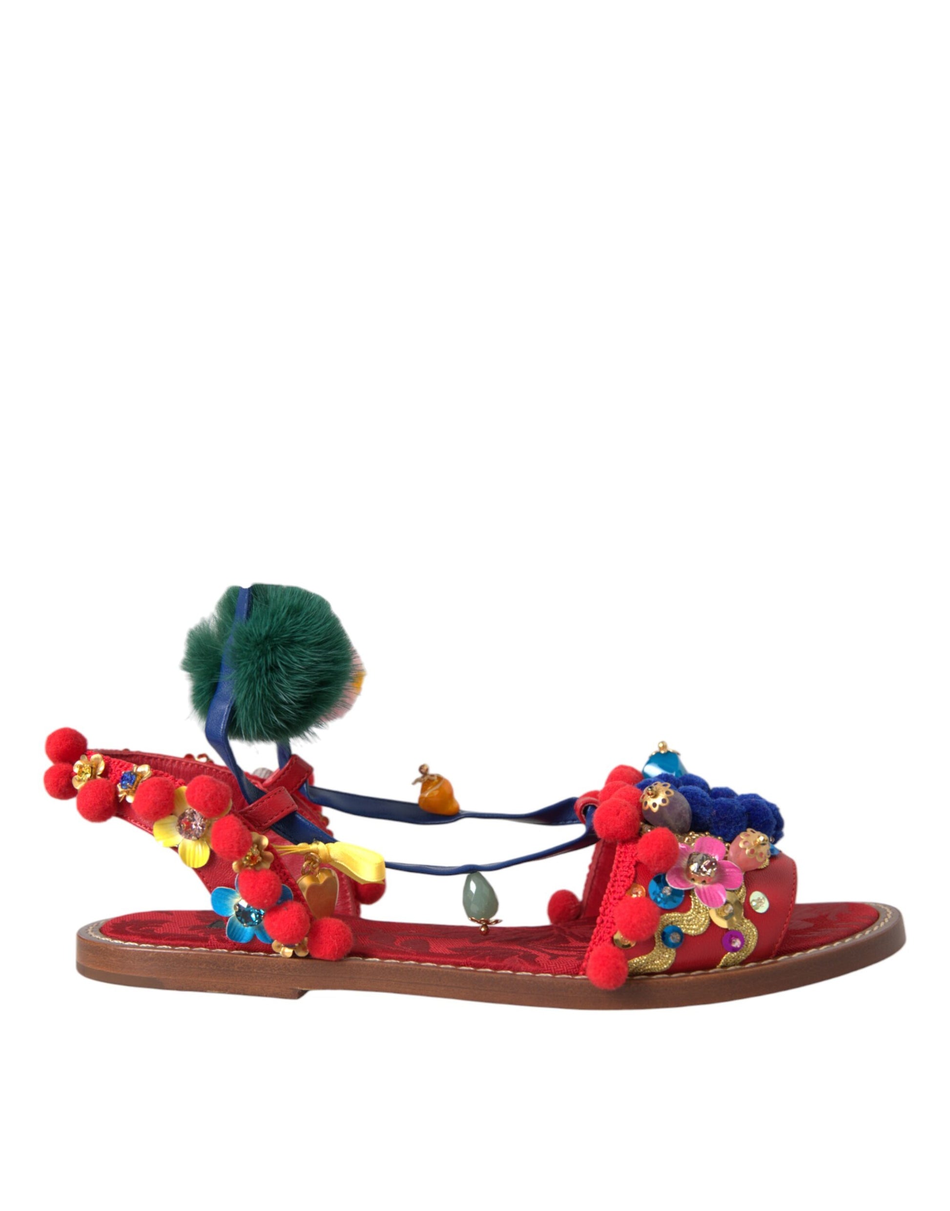 Sandales à pompons multicolores en fourrure Dolce &amp; Gabbana