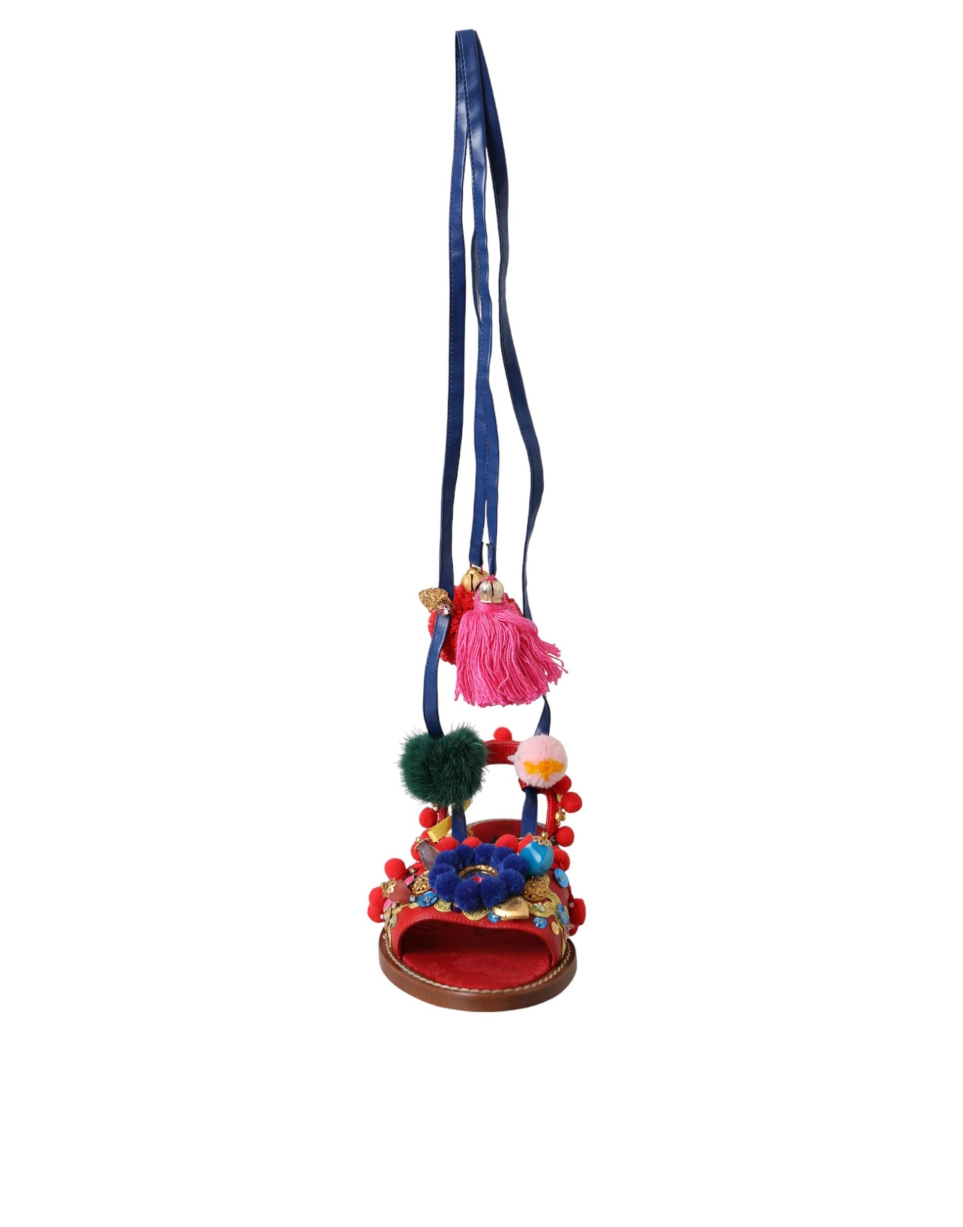 Sandales à pompons multicolores en fourrure Dolce &amp; Gabbana