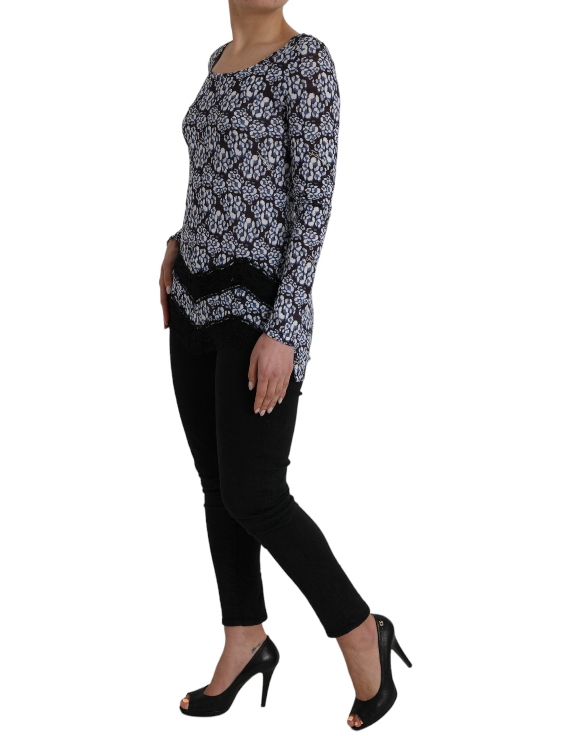 Chemisier à manches longues en dentelle florale bleue Just Cavalli