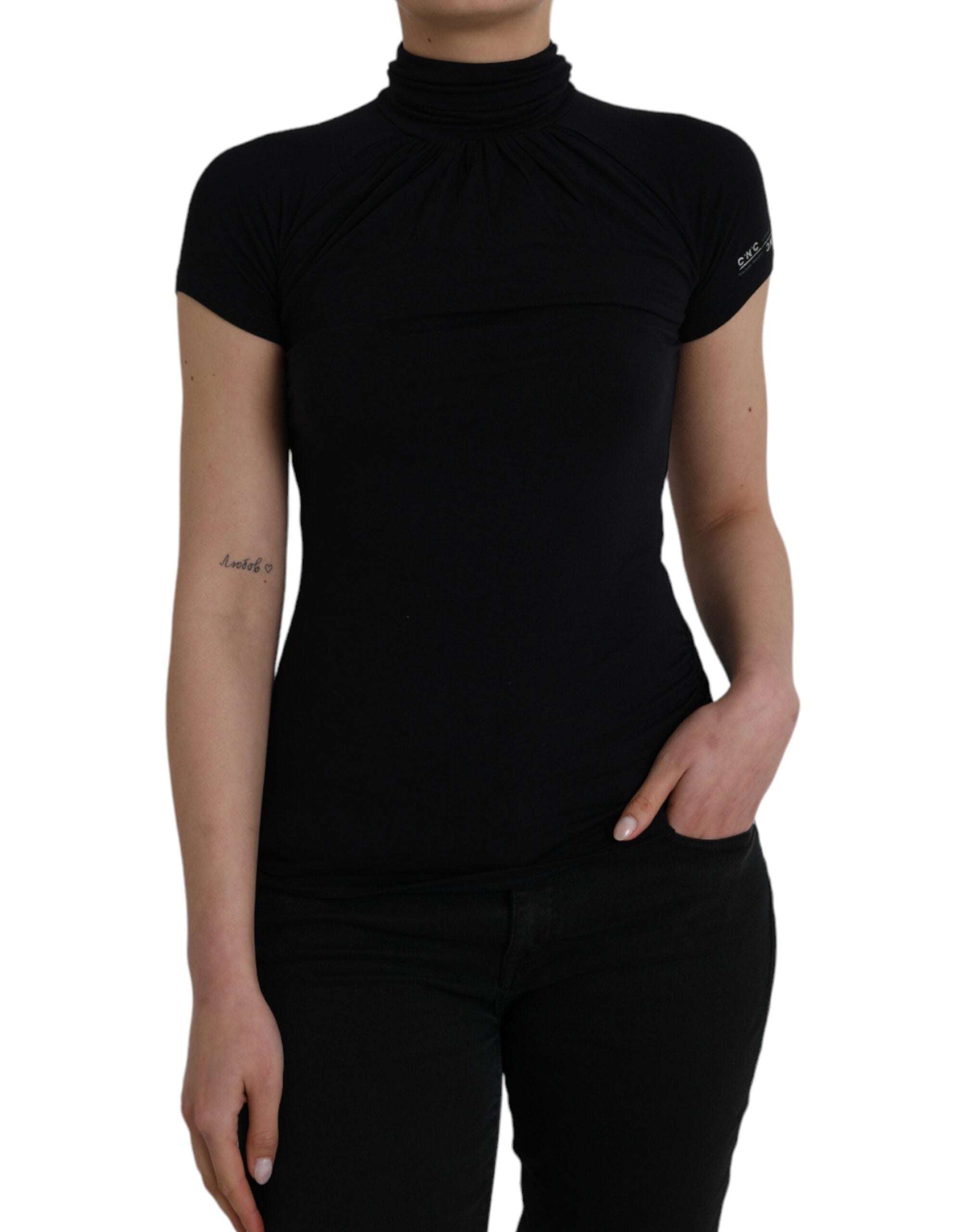 Haut à manches courtes et col roulé en viscose noire Costume National