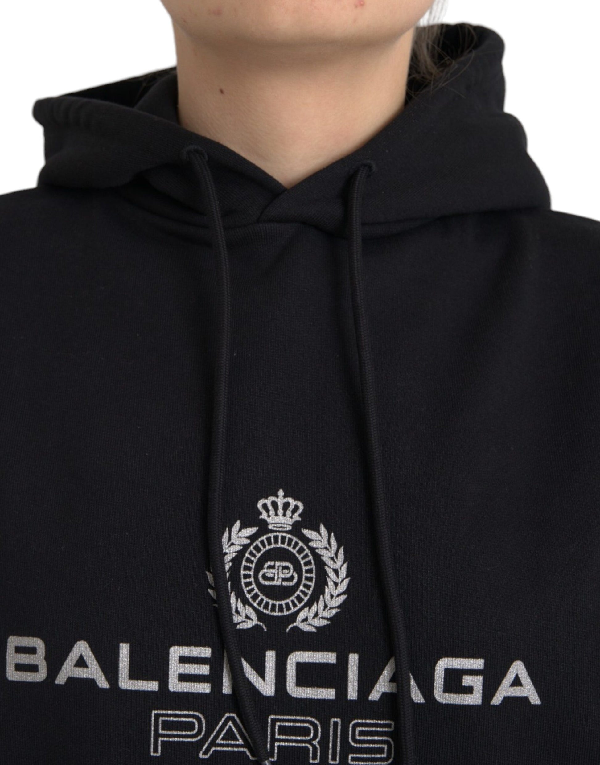 Pull-over à capuche en coton noir avec logo Balenciaga