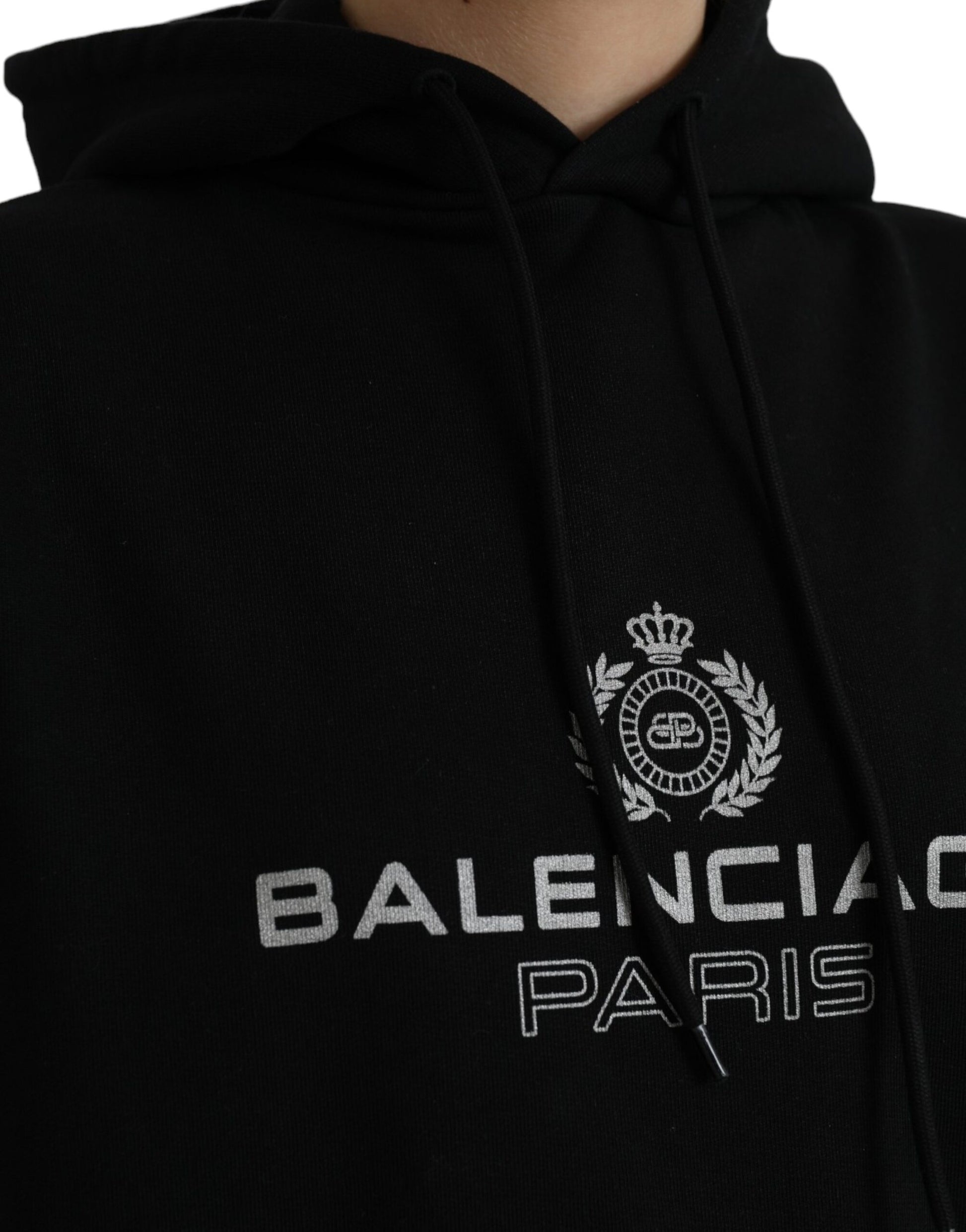 Pull-over à capuche en coton noir avec logo Balenciaga