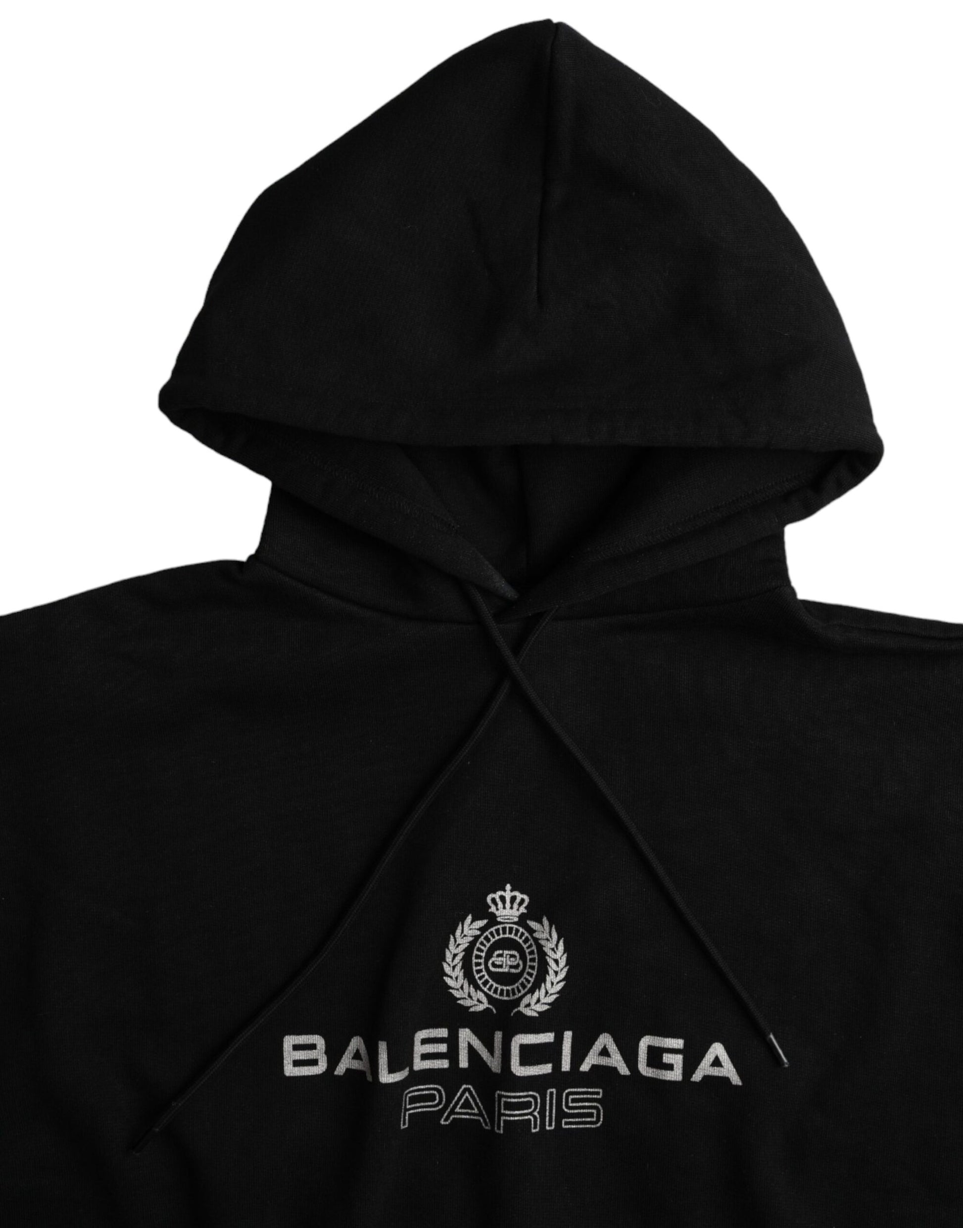 Pull-over à capuche en coton noir avec logo Balenciaga