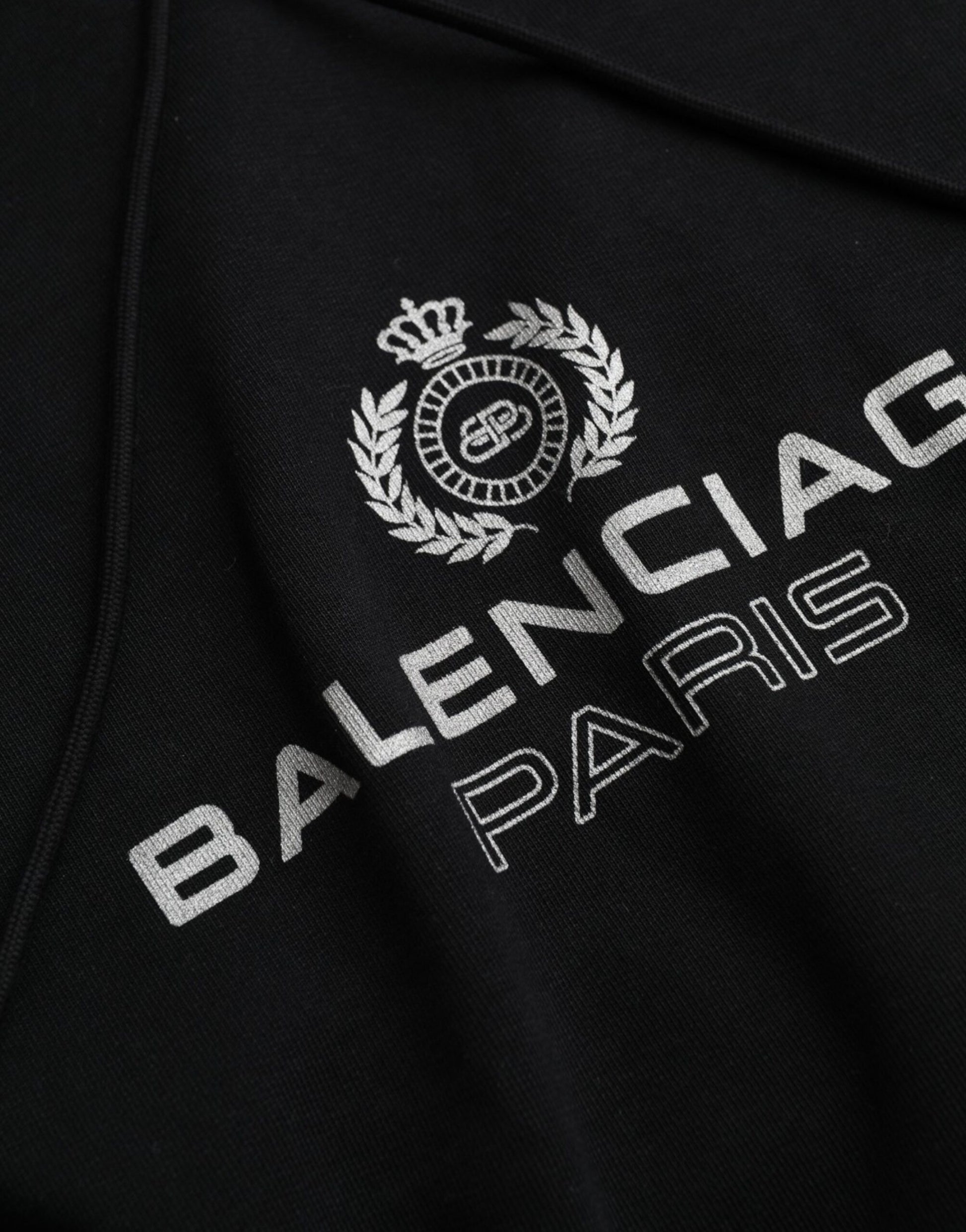 Pull-over à capuche en coton noir avec logo Balenciaga