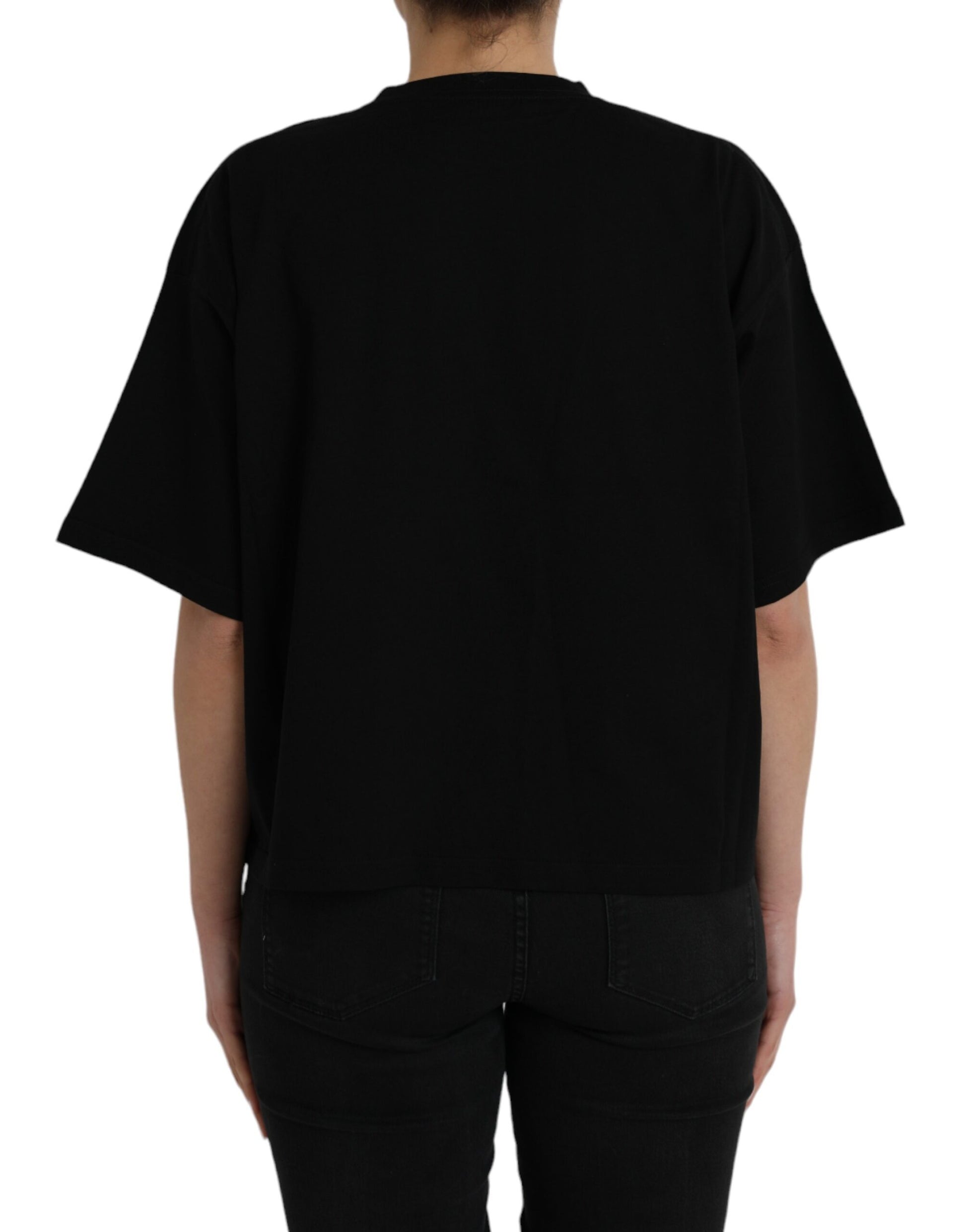 T-shirt col rond manches courtes en coton noir avec logo Balenciaga