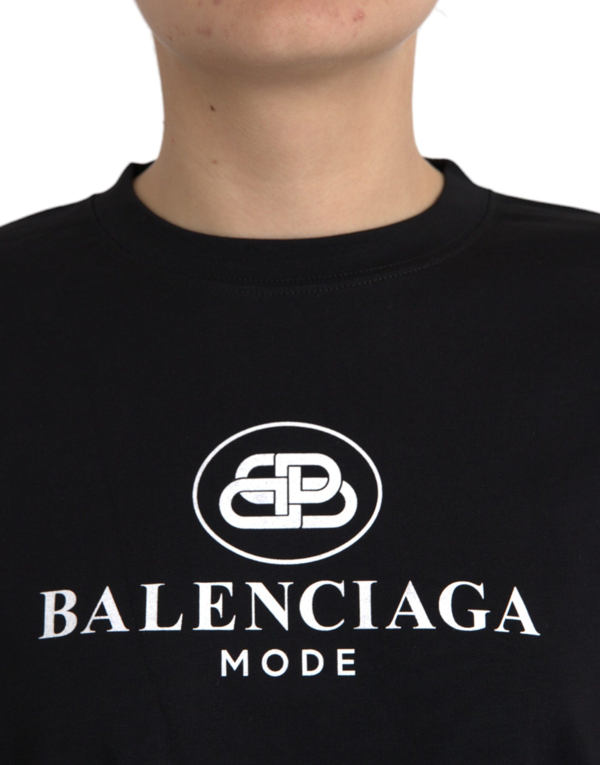 T-shirt col rond manches courtes en coton noir avec logo Balenciaga