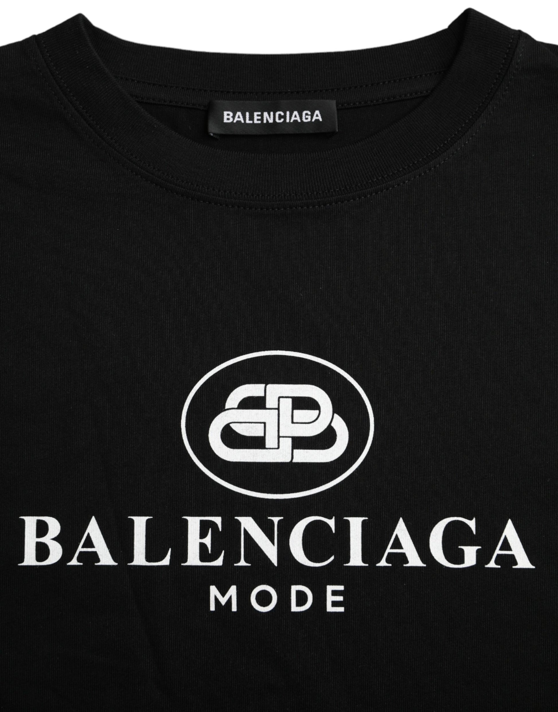T-shirt col rond manches courtes en coton noir avec logo Balenciaga