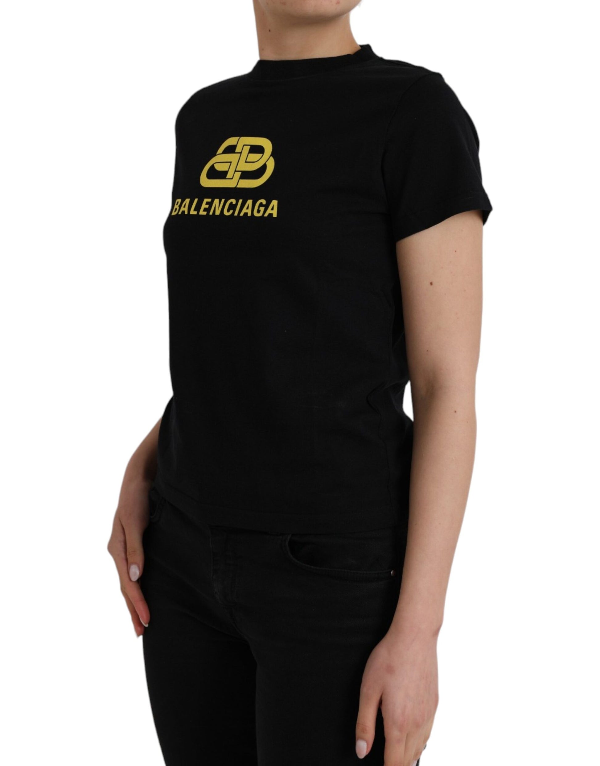 T-shirt col rond manches courtes en coton noir à imprimé logo Balenciaga