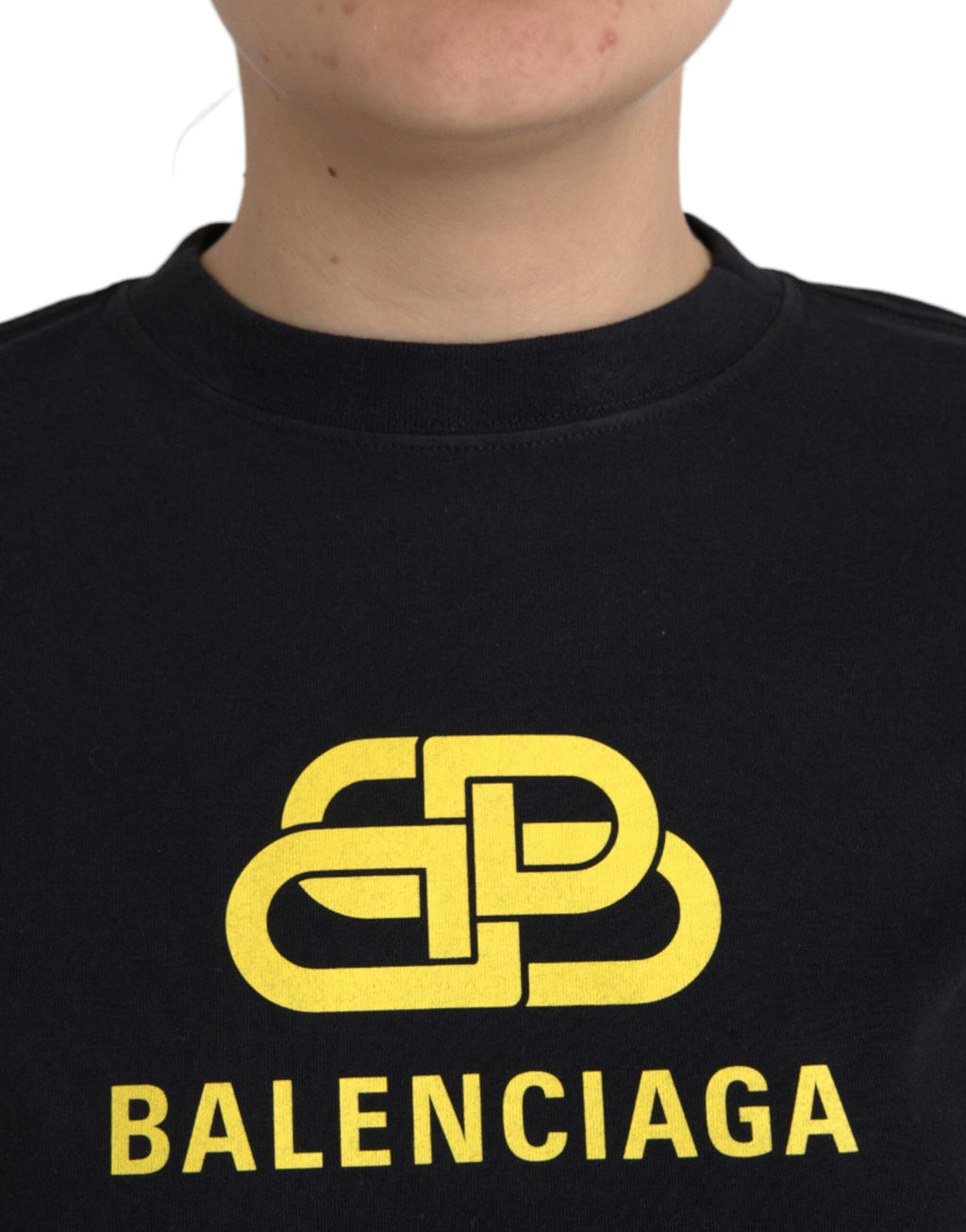 T-shirt col rond manches courtes en coton noir à imprimé logo Balenciaga