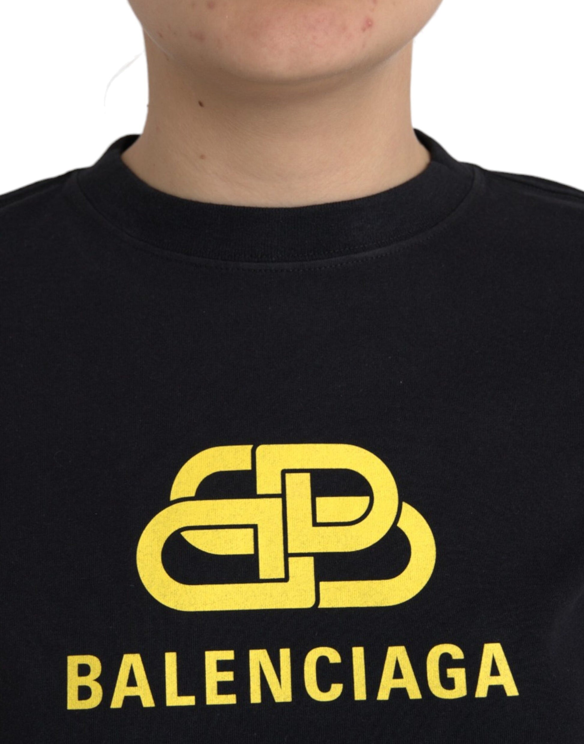 T-shirt col rond manches courtes en coton noir à imprimé logo Balenciaga