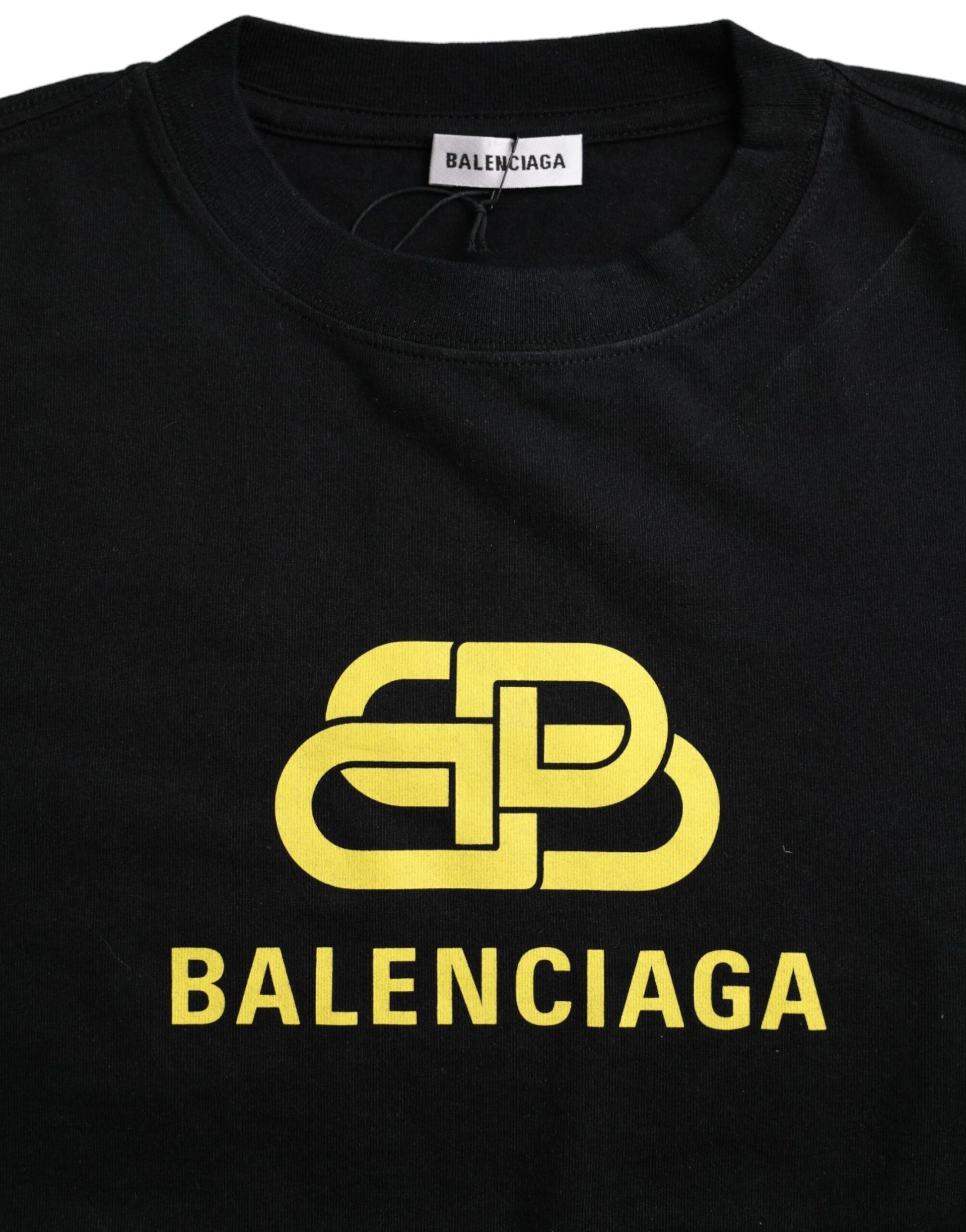 T-shirt col rond manches courtes en coton noir à imprimé logo Balenciaga