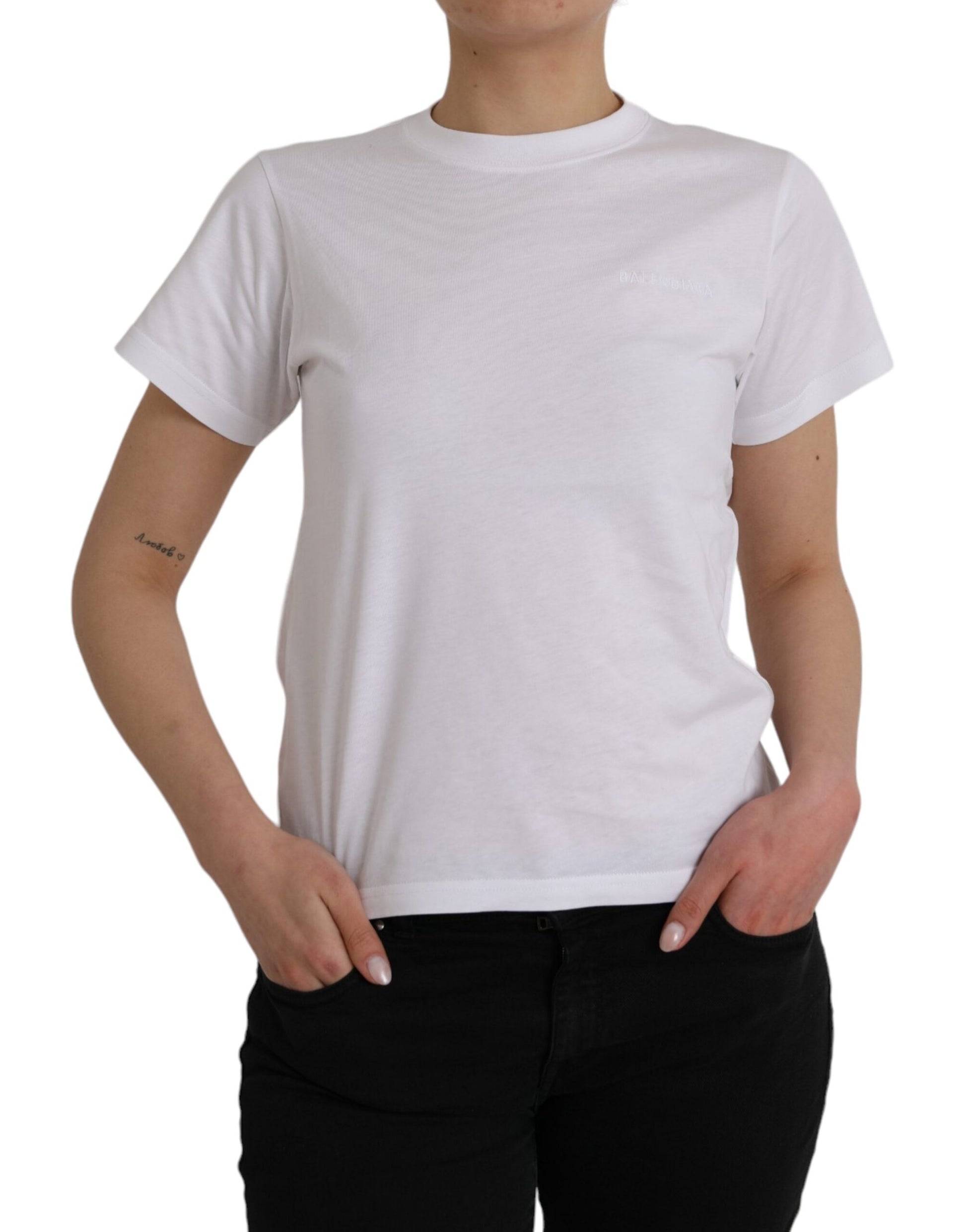 T-shirt à manches courtes et col ras du cou en coton blanc Balenciaga