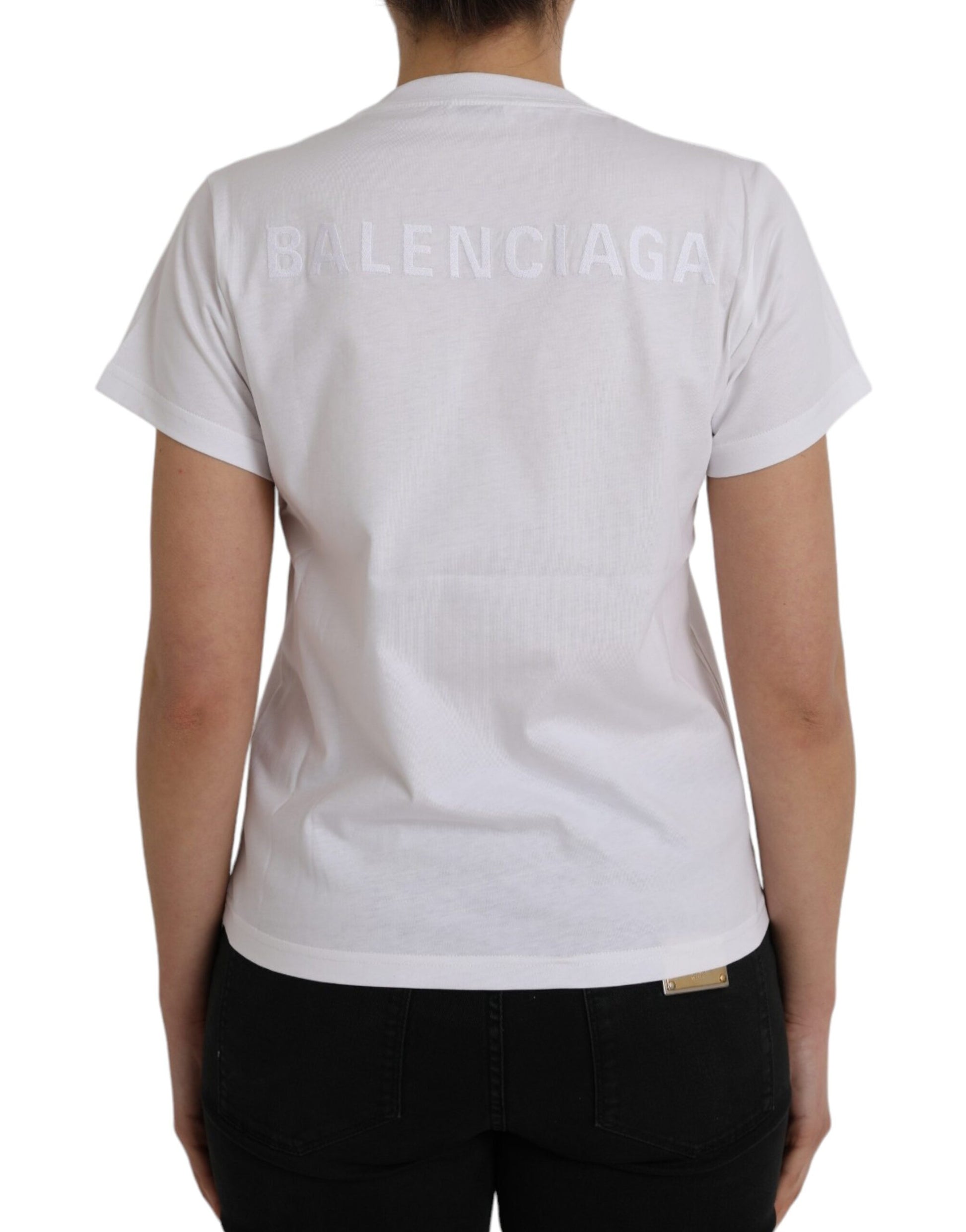 T-shirt à manches courtes et col ras du cou en coton blanc Balenciaga