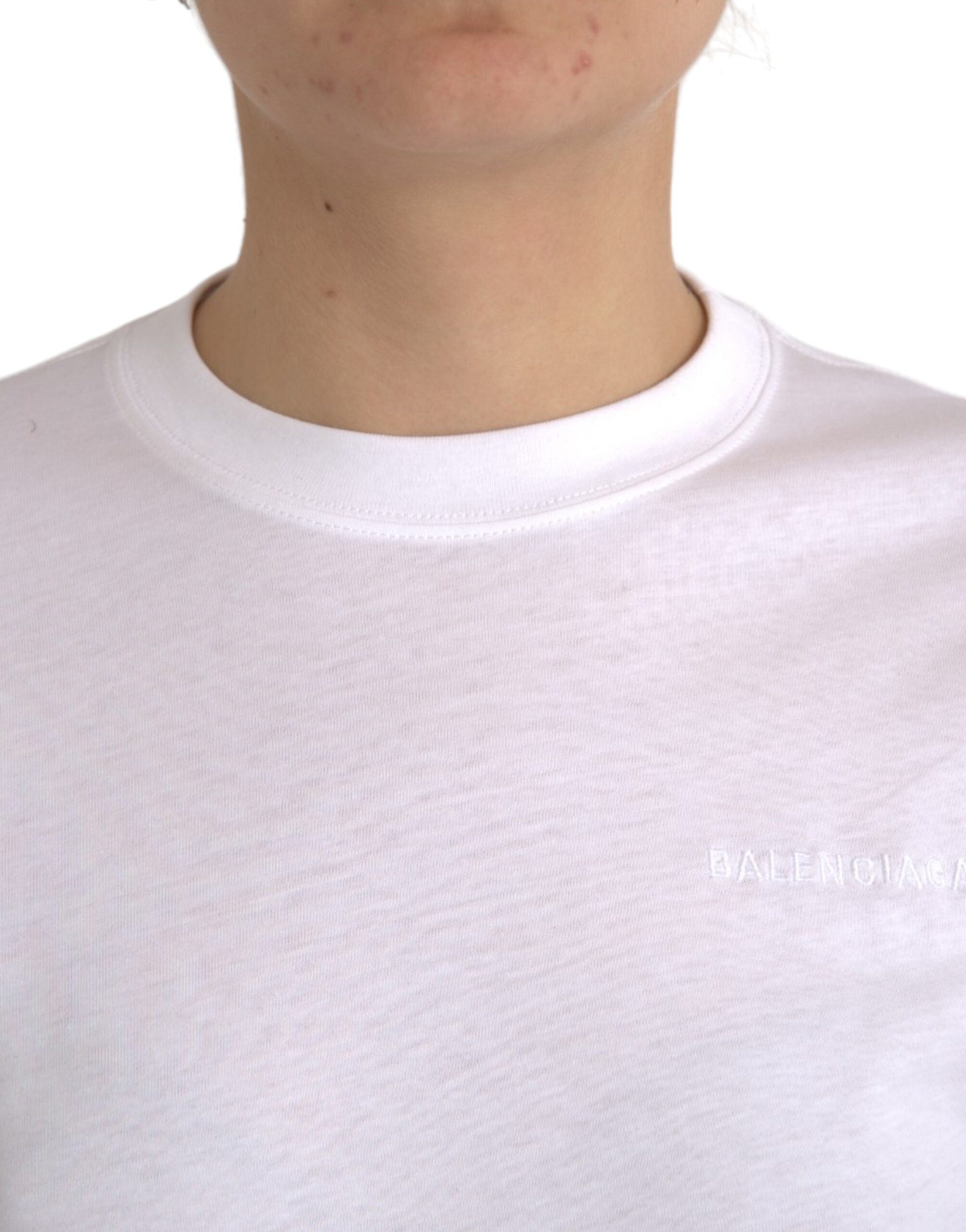 T-shirt à manches courtes et col ras du cou en coton blanc Balenciaga