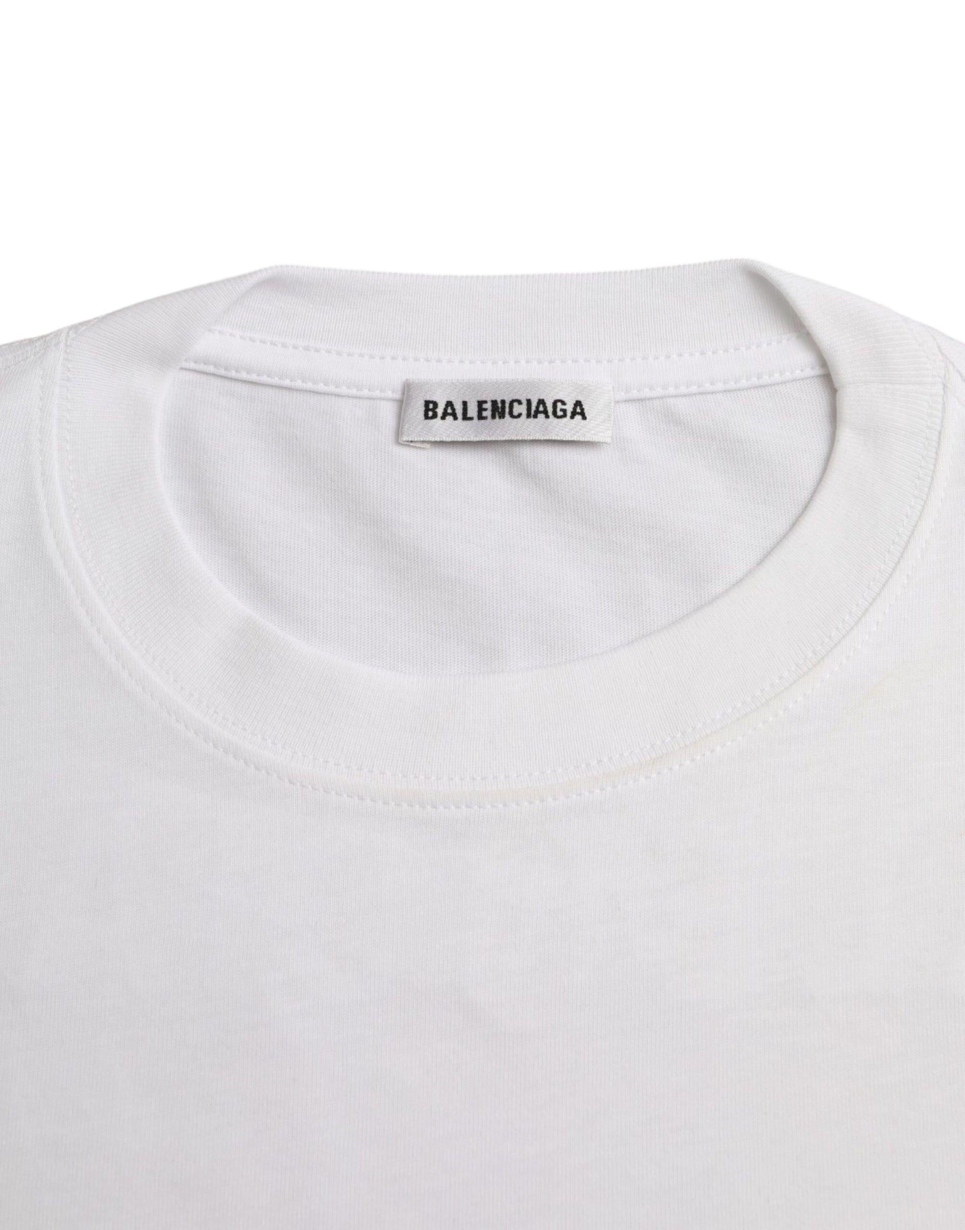 T-shirt à manches courtes et col ras du cou en coton blanc Balenciaga