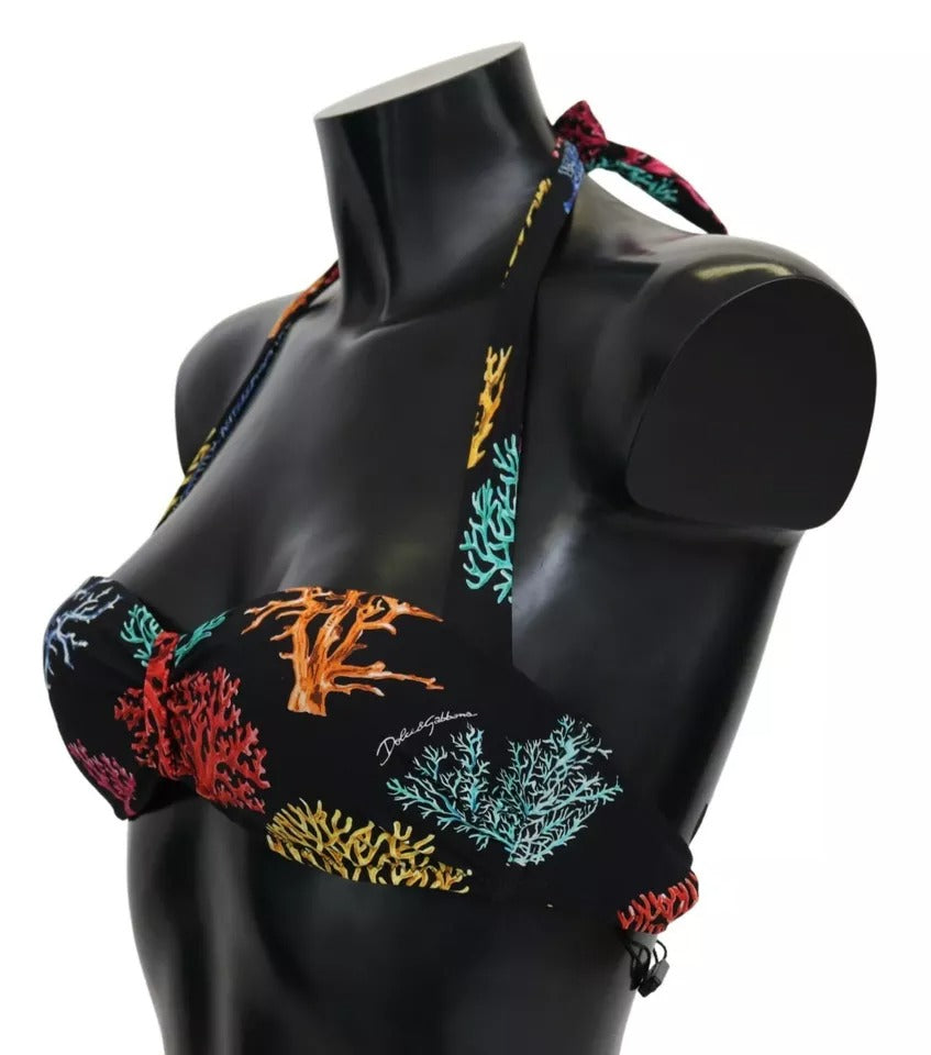 Haut de bikini de plage imprimé corail noir Dolce &amp; Gabbana