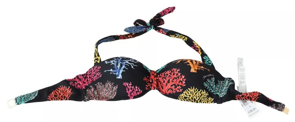 Haut de bikini de plage imprimé corail noir Dolce &amp; Gabbana