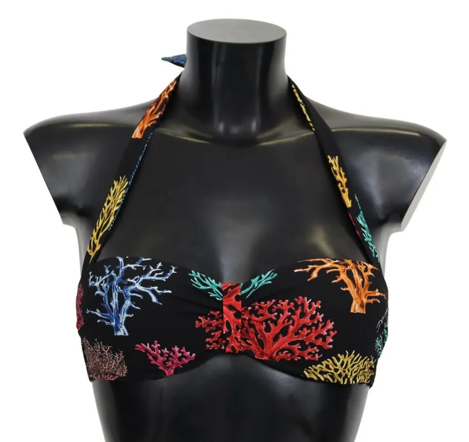 Haut de bikini de plage imprimé corail noir Dolce &amp; Gabbana
