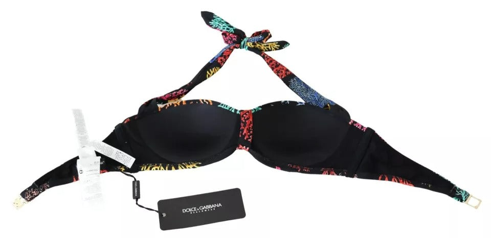 Haut de bikini de plage imprimé corail noir Dolce &amp; Gabbana