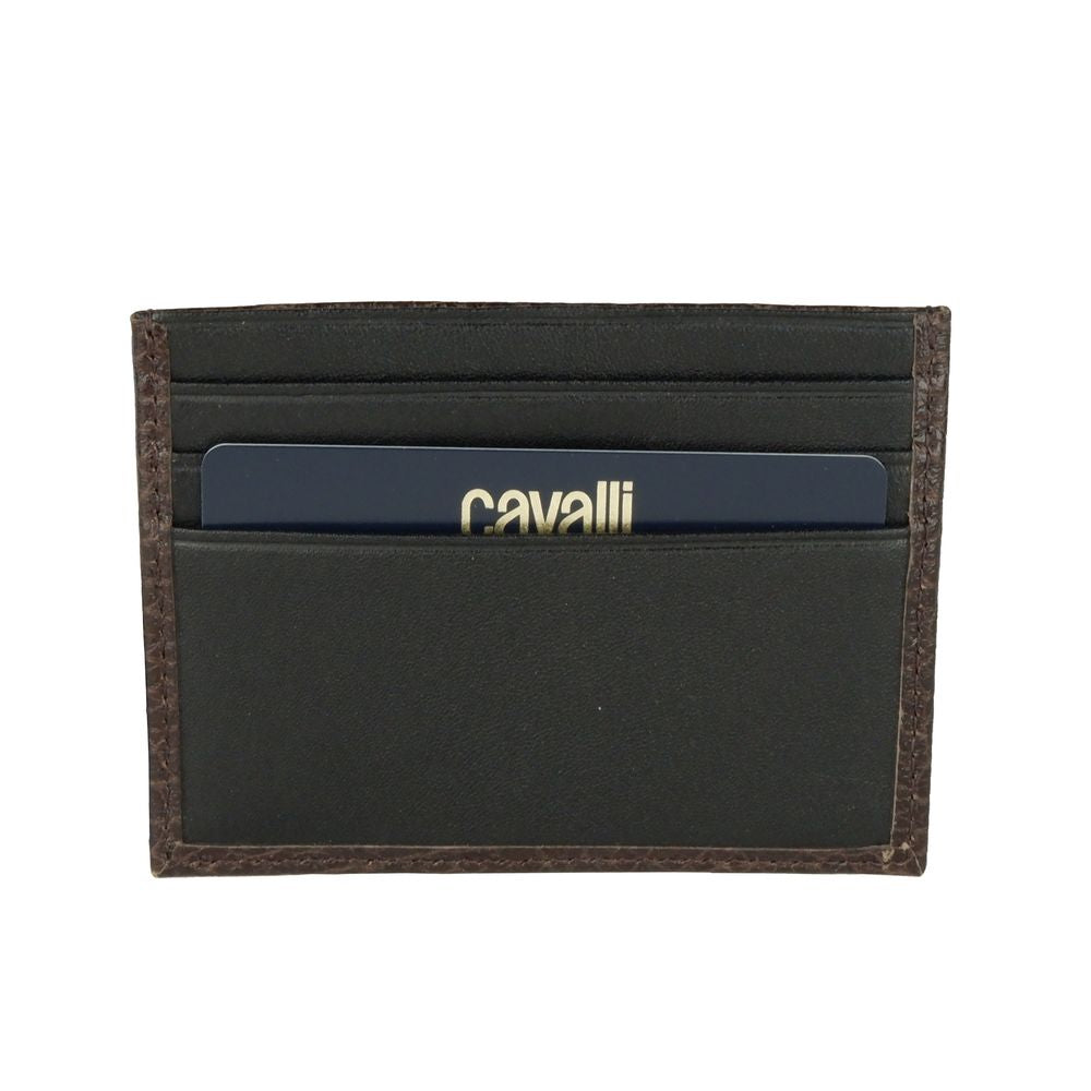 Porte-cartes Cavalli Class en cuir de veau marron pour homme