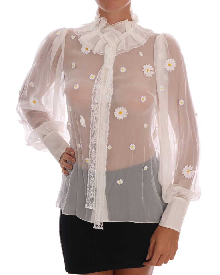 Chemise en soie à appliqués de marguerites blanches Dolce &amp; Gabbana