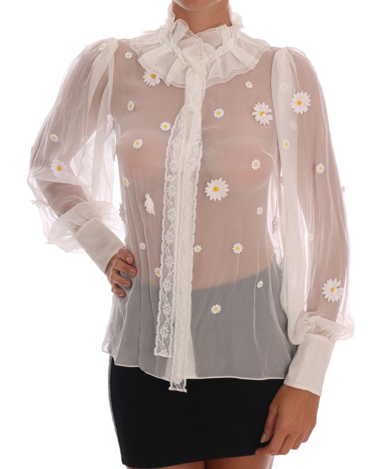 Chemise en soie à appliqués de marguerites blanches Dolce &amp; Gabbana