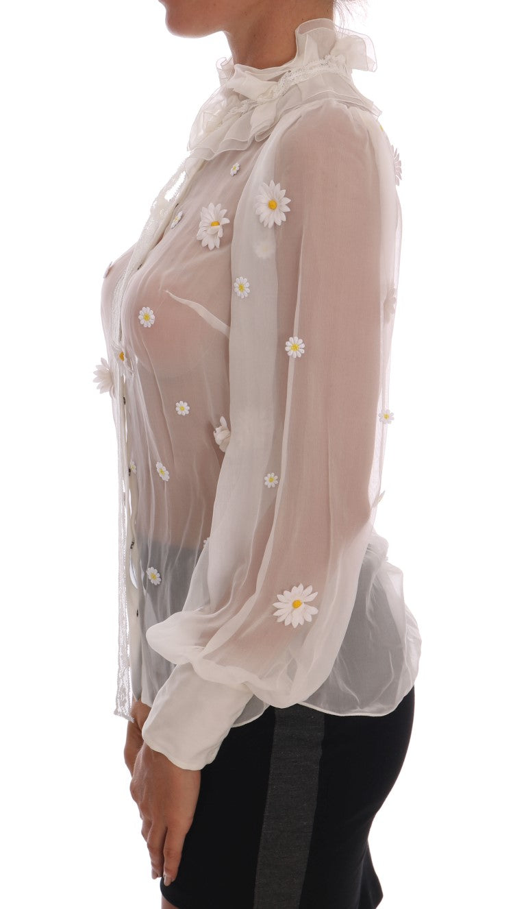 Chemise en soie à appliqués de marguerites blanches Dolce &amp; Gabbana