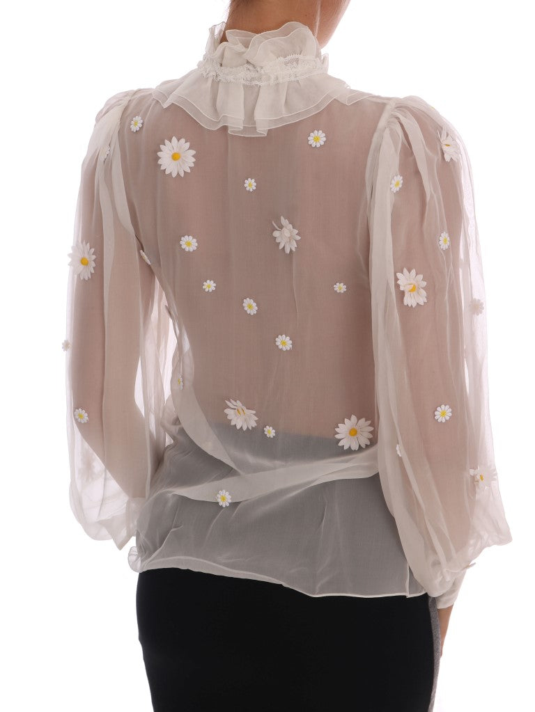 Chemise en soie à appliqués de marguerites blanches Dolce &amp; Gabbana
