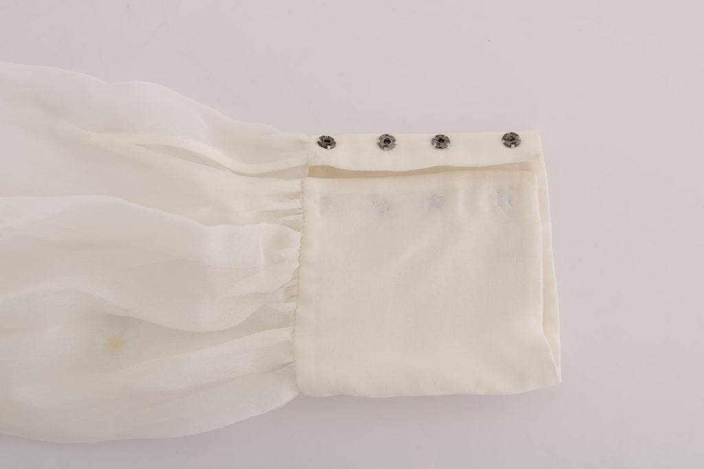 Chemise en soie à appliqués de marguerites blanches Dolce &amp; Gabbana