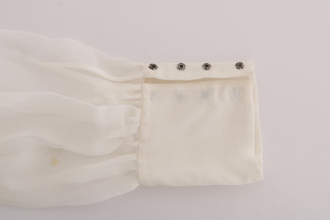 Chemise en soie à appliqués de marguerites blanches Dolce &amp; Gabbana