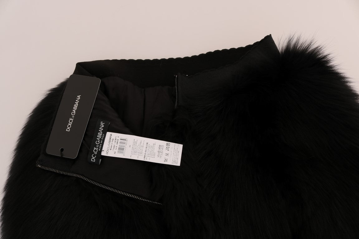 Mini-culotte en fourrure d'agneau et de renard noire Dolce &amp; Gabbana