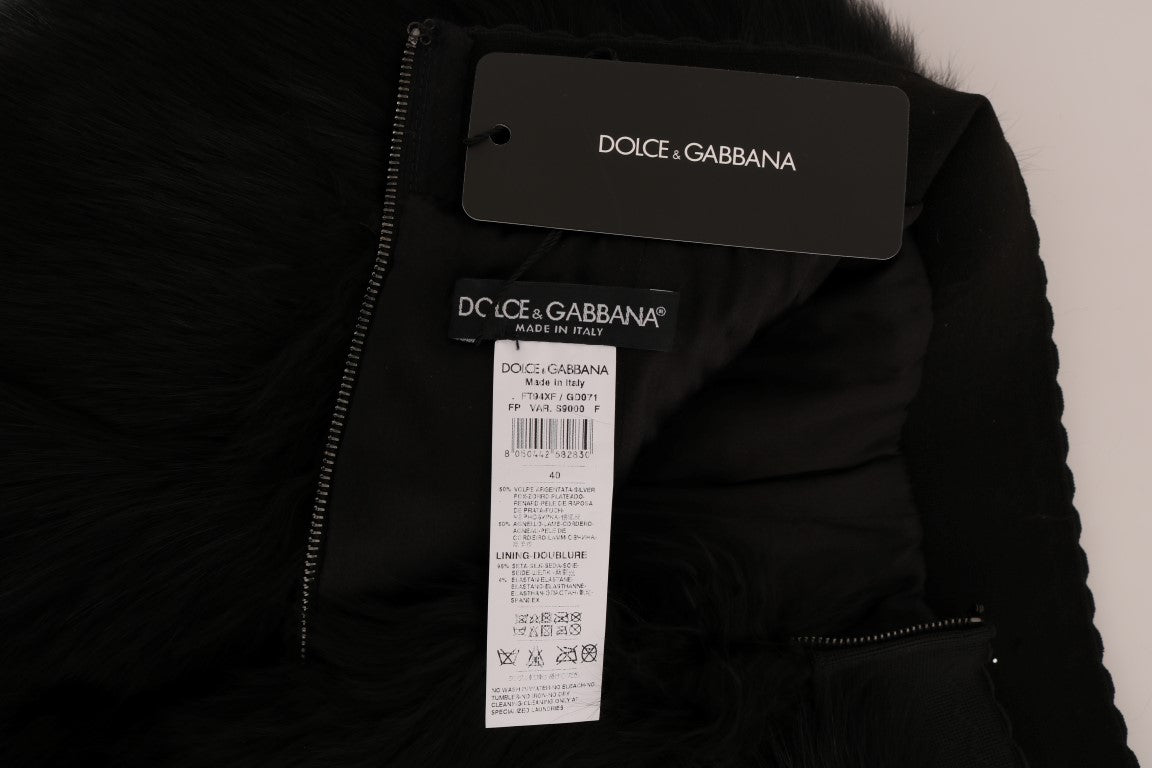 Mini-culotte en fourrure d'agneau et de renard noire Dolce &amp; Gabbana