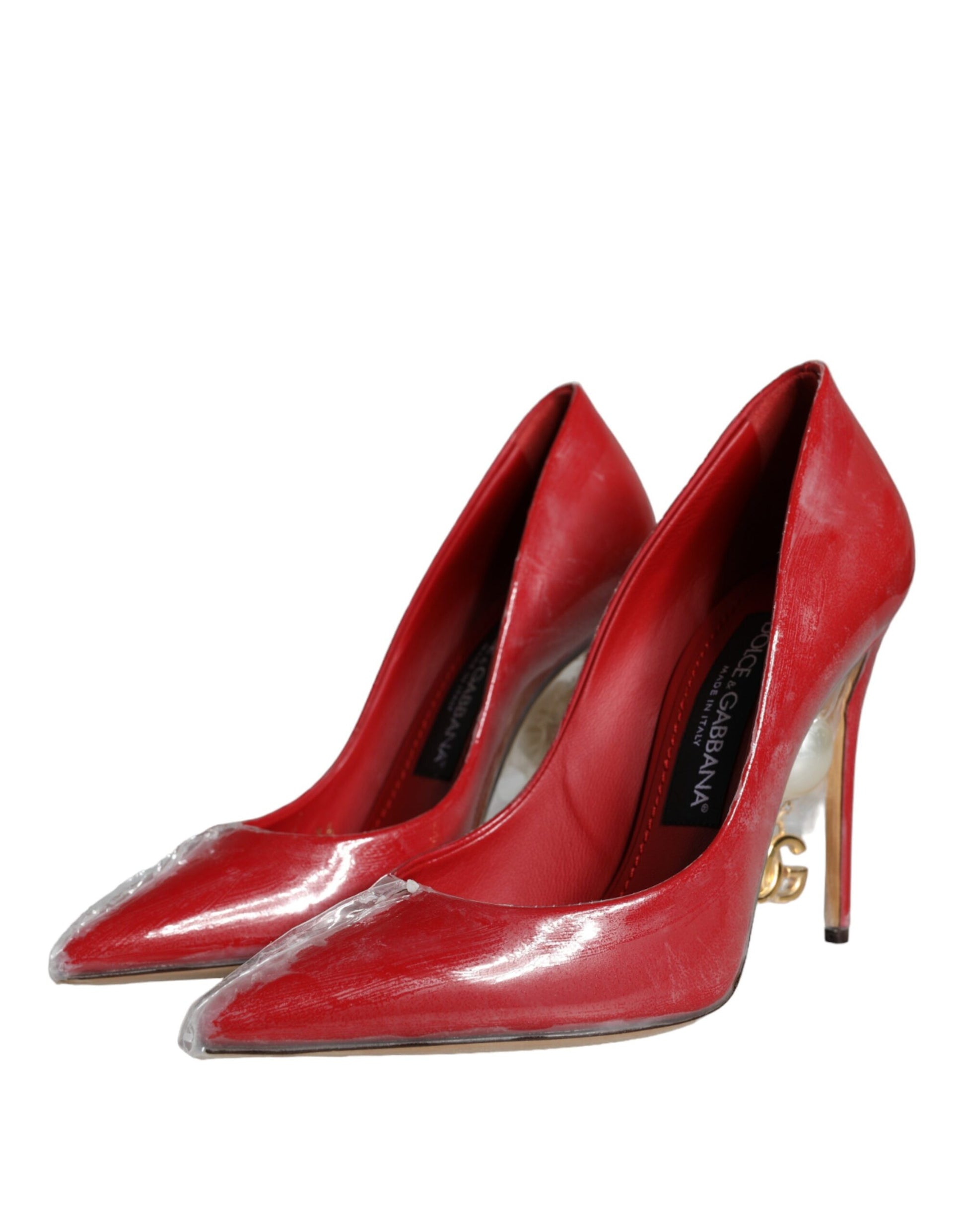 Escarpins à talons en cuir verni rouge Dolce &amp; Gabbana avec fausses perles