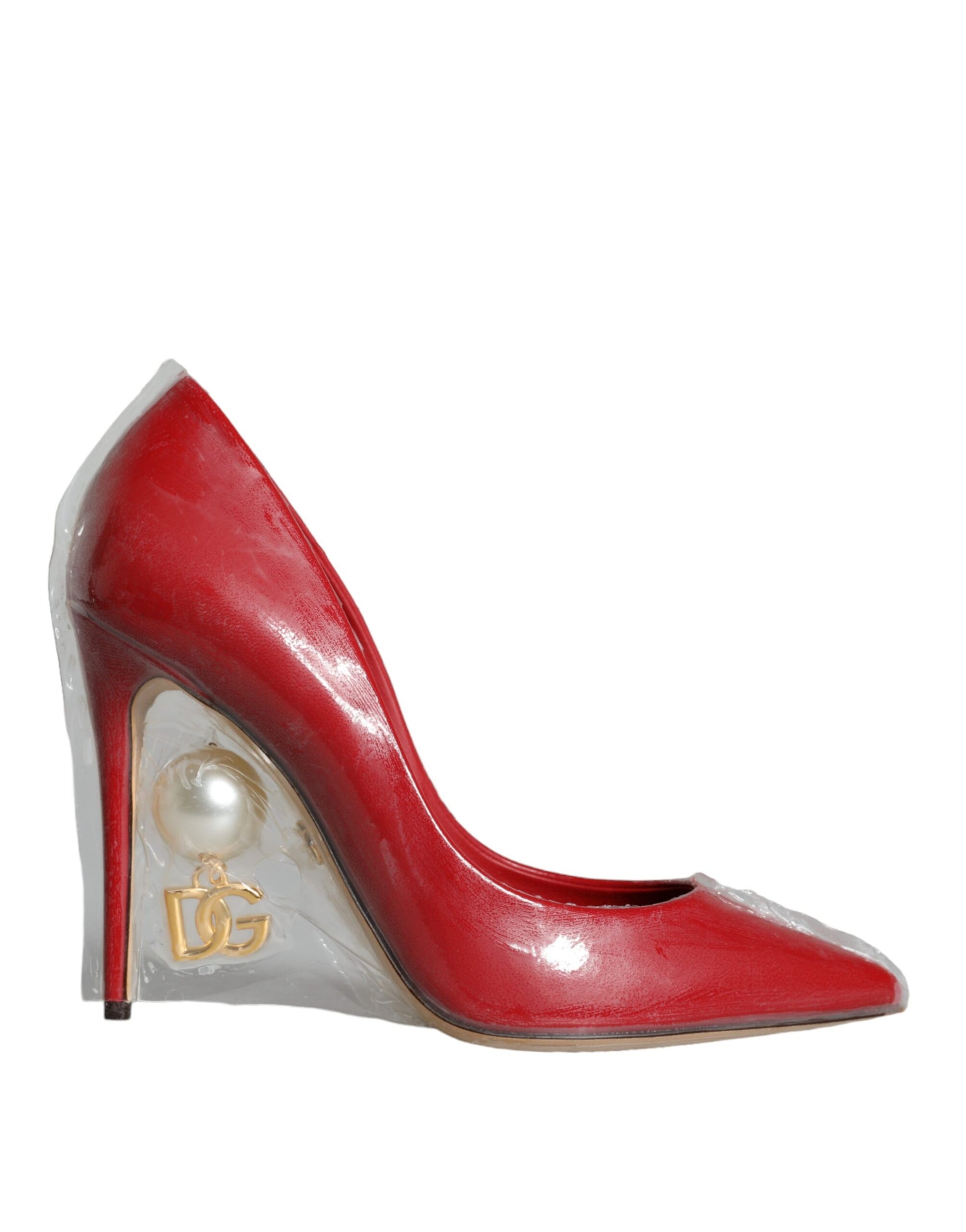 Escarpins à talons en cuir verni rouge Dolce &amp; Gabbana avec fausses perles